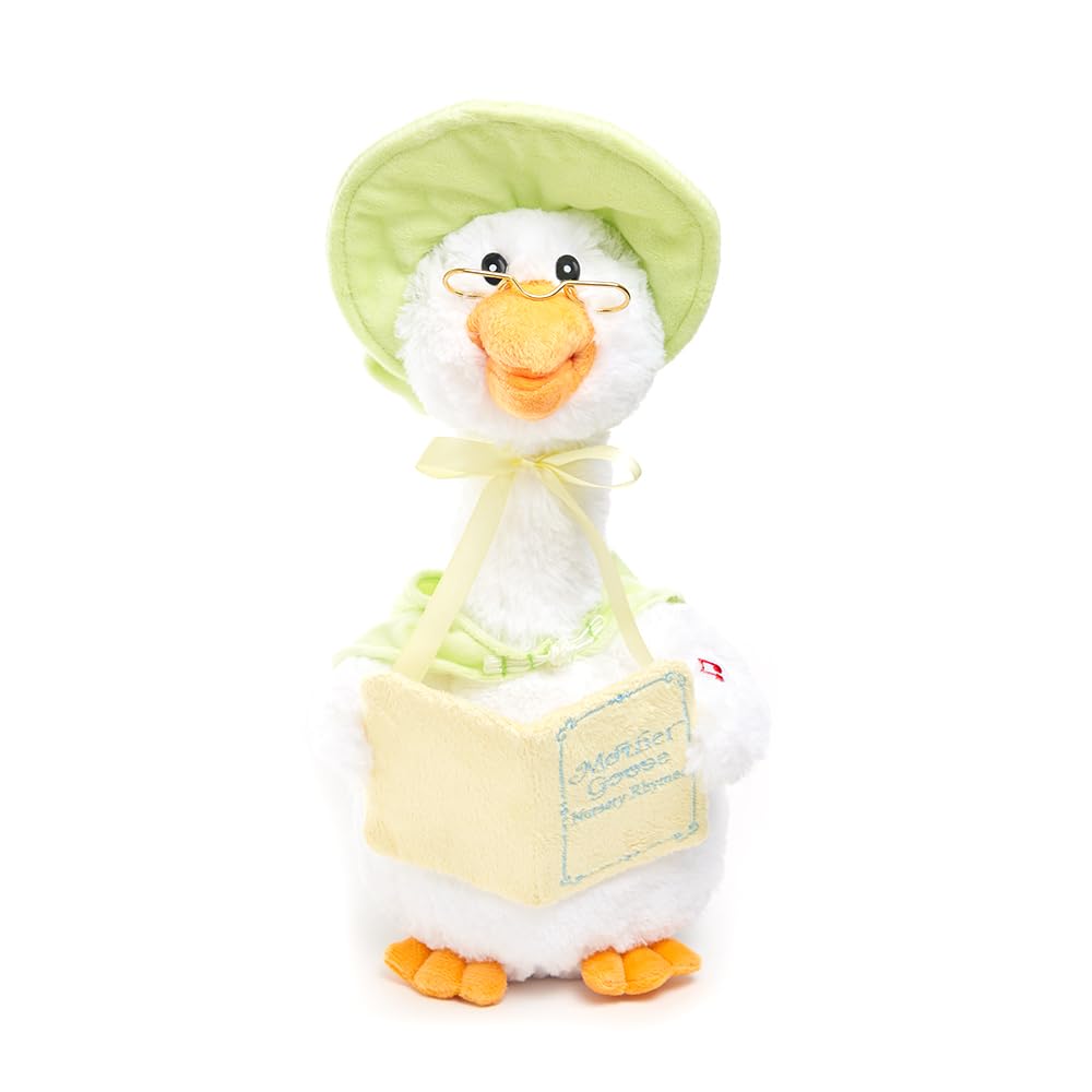 Cuddle Barn Mother Goose Read-Along (Sage) | Animated Bird Plush Recites 7 Nursery Rhymes + Board Book - 14 inches