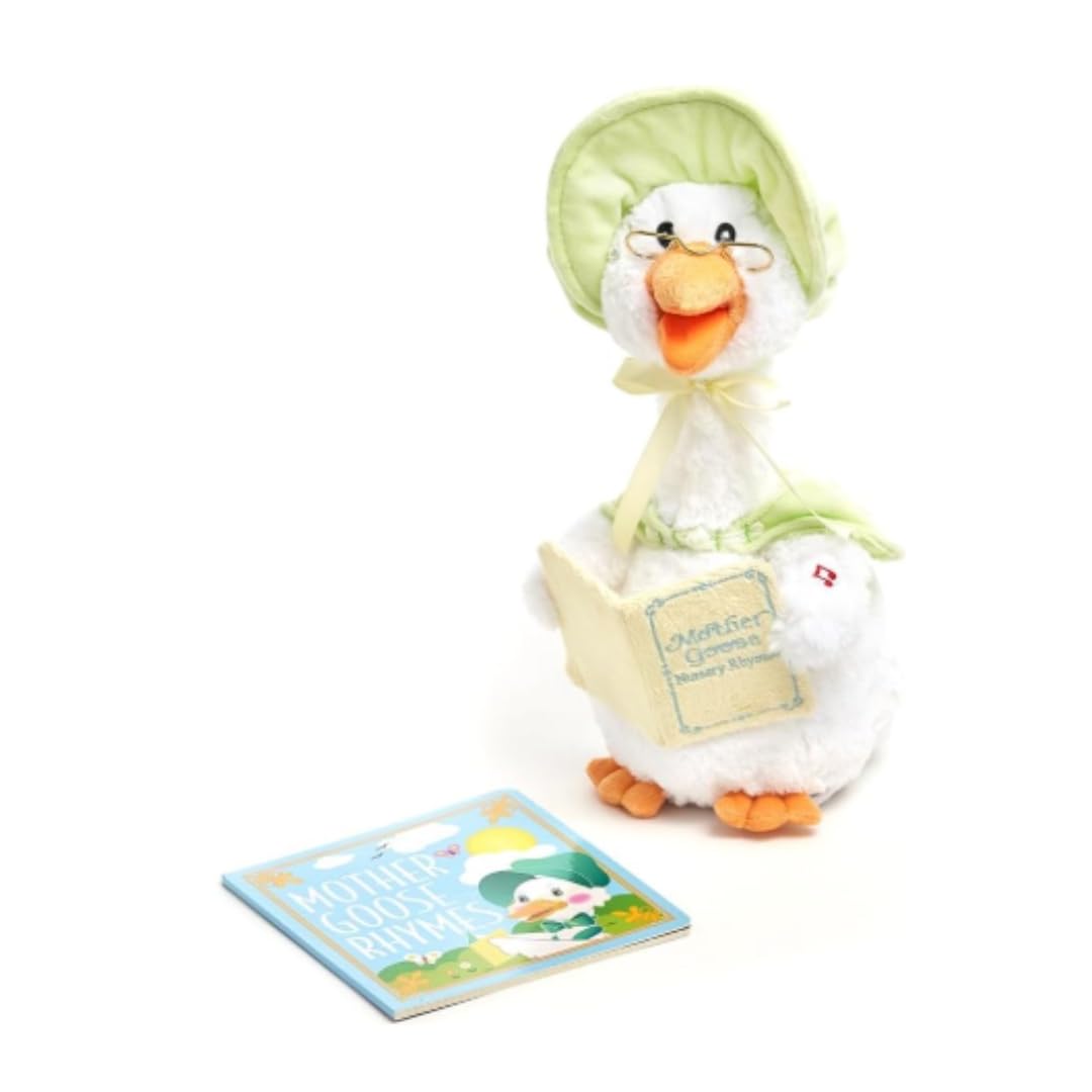 Cuddle Barn Mother Goose Read-Along (Sage) | Animated Bird Plush Recites 7 Nursery Rhymes + Board Book - 14 inches