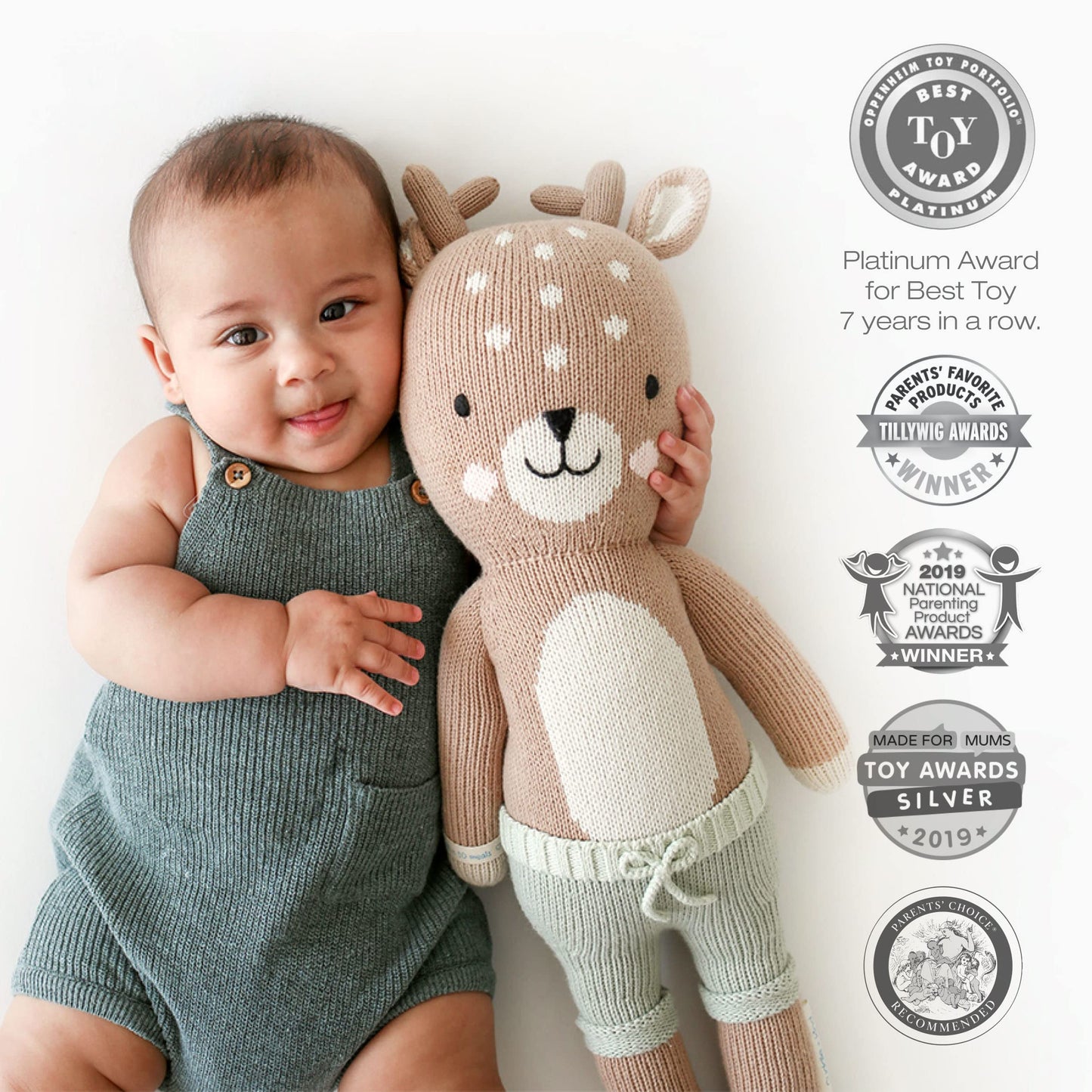 cuddle + kind Elliott The Fawn 13-Inch Hand-Knit Doll — 1 Doll = 10 Meals, Fair Trade, Heirloom Quality, Handcrafted in Peru, 100% Cotton Yarn