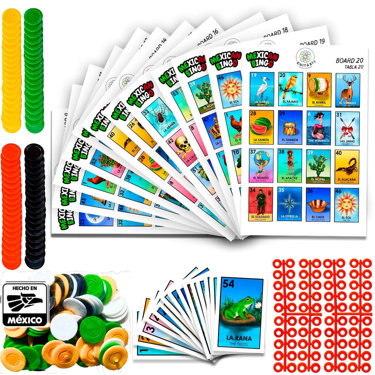 Cuitáxi Mexican Bingo Game – 100 Chips for 20 Players | Made in Mexico