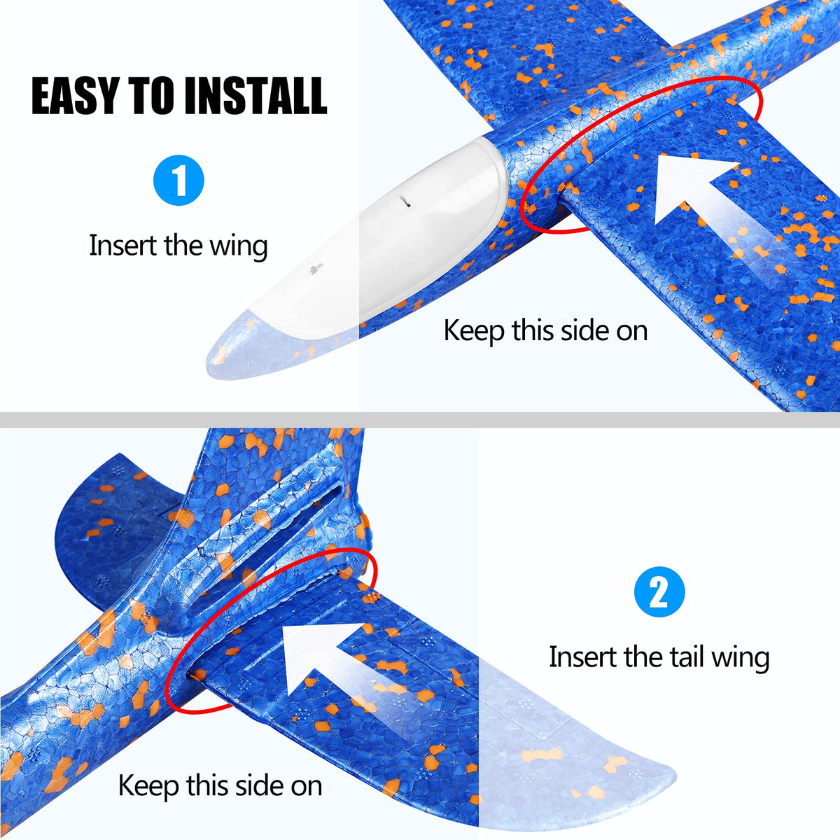 CUKU 2 Pack LED Light Airplane – 17.5-Inch Foam Flying Toy with 2 Flight Modes