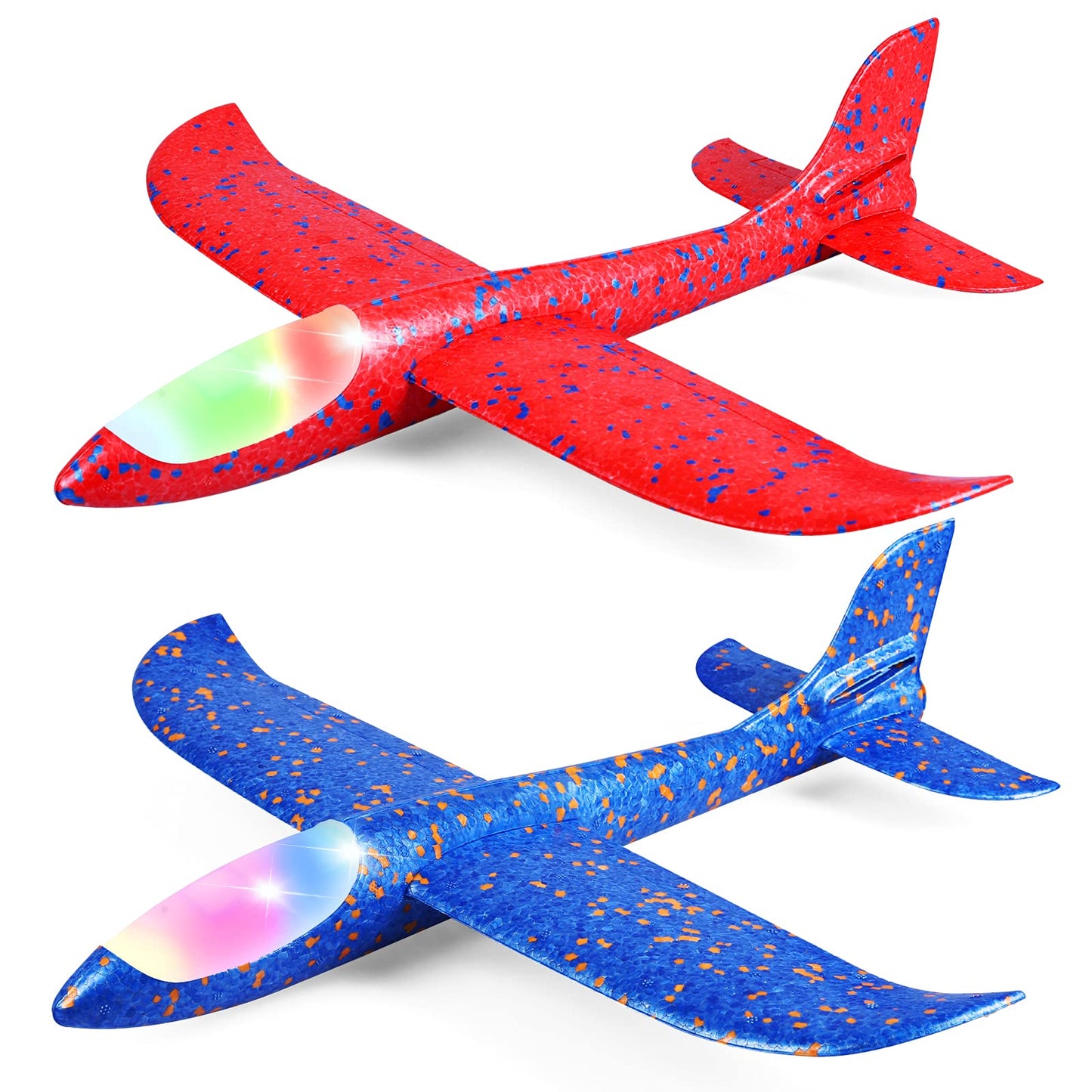 CUKU 2 Pack LED Light Airplane – 17.5-Inch Foam Flying Toy with 2 Flight Modes
