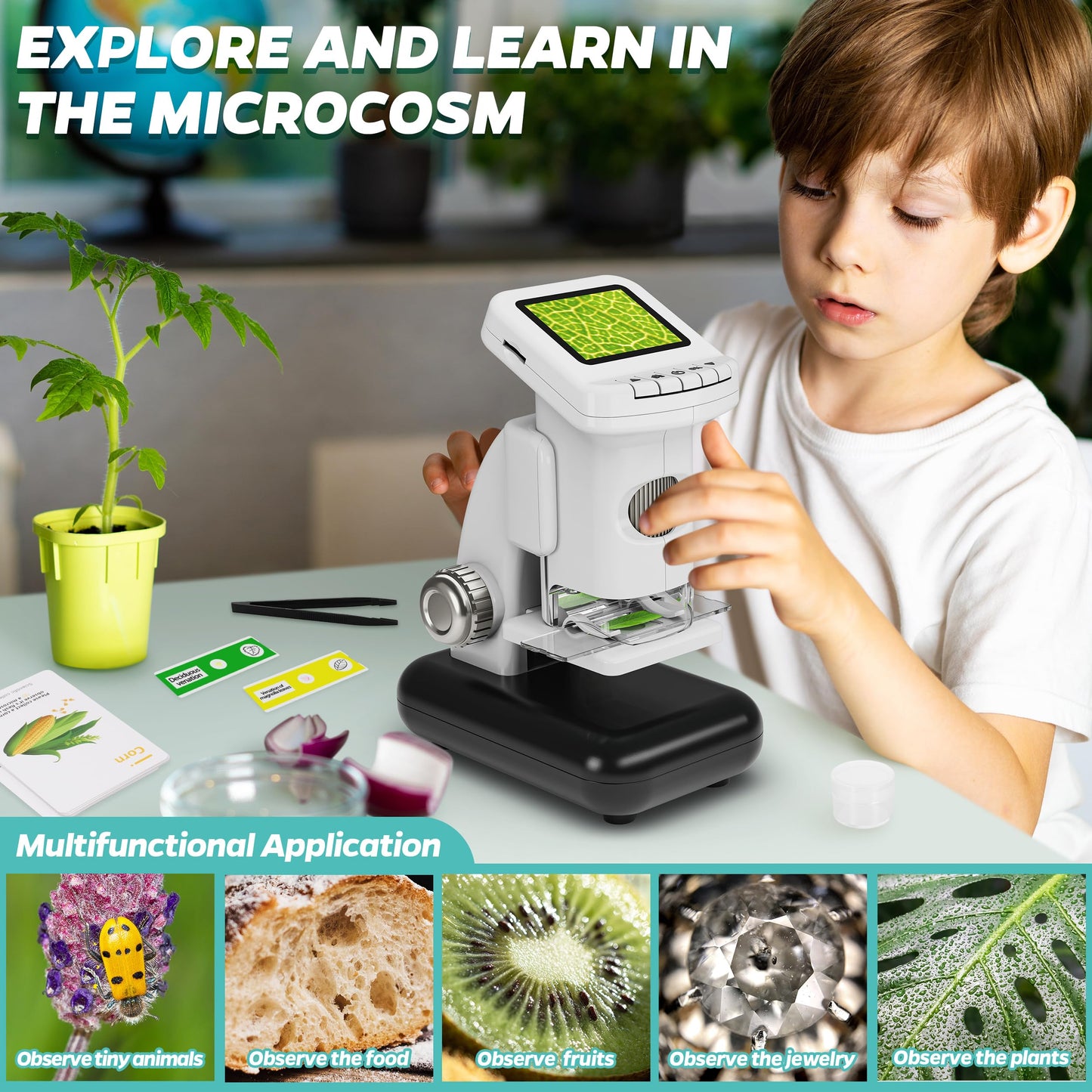 CUKU Rechargeable Digital Microscope for Kids 1200x | 2-Inch LCD Screen, 32GB SD Card