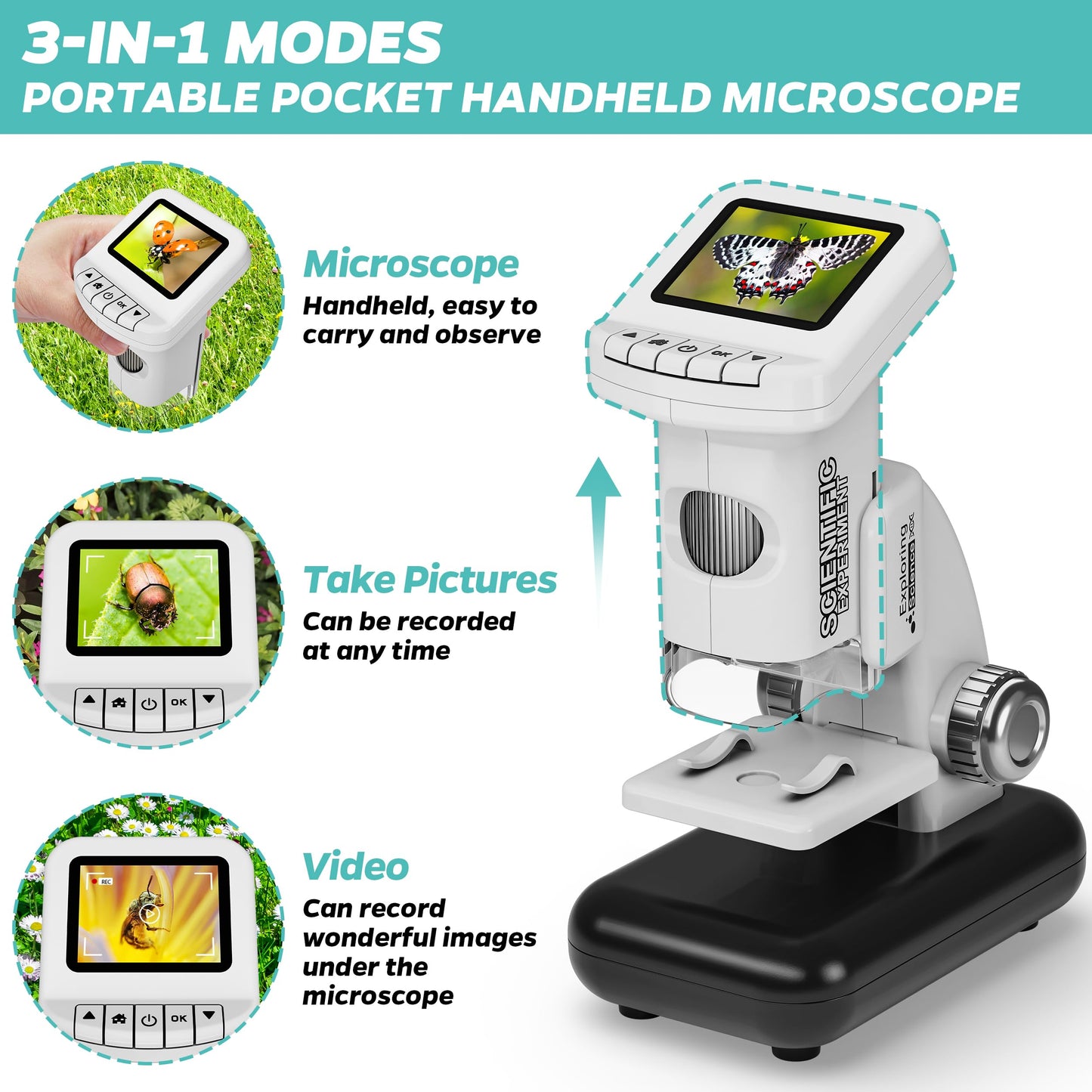 CUKU Rechargeable Digital Microscope for Kids 1200x | 2-Inch LCD Screen, 32GB SD Card