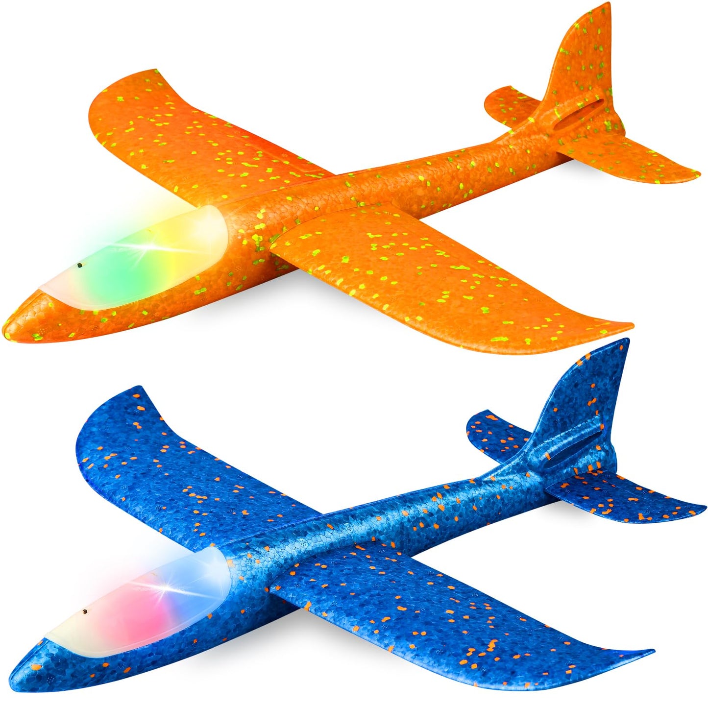 CUKU 2 Pack LED Light Airplane – 17.5-inch Throwing Gliders with 2 Flight Modes