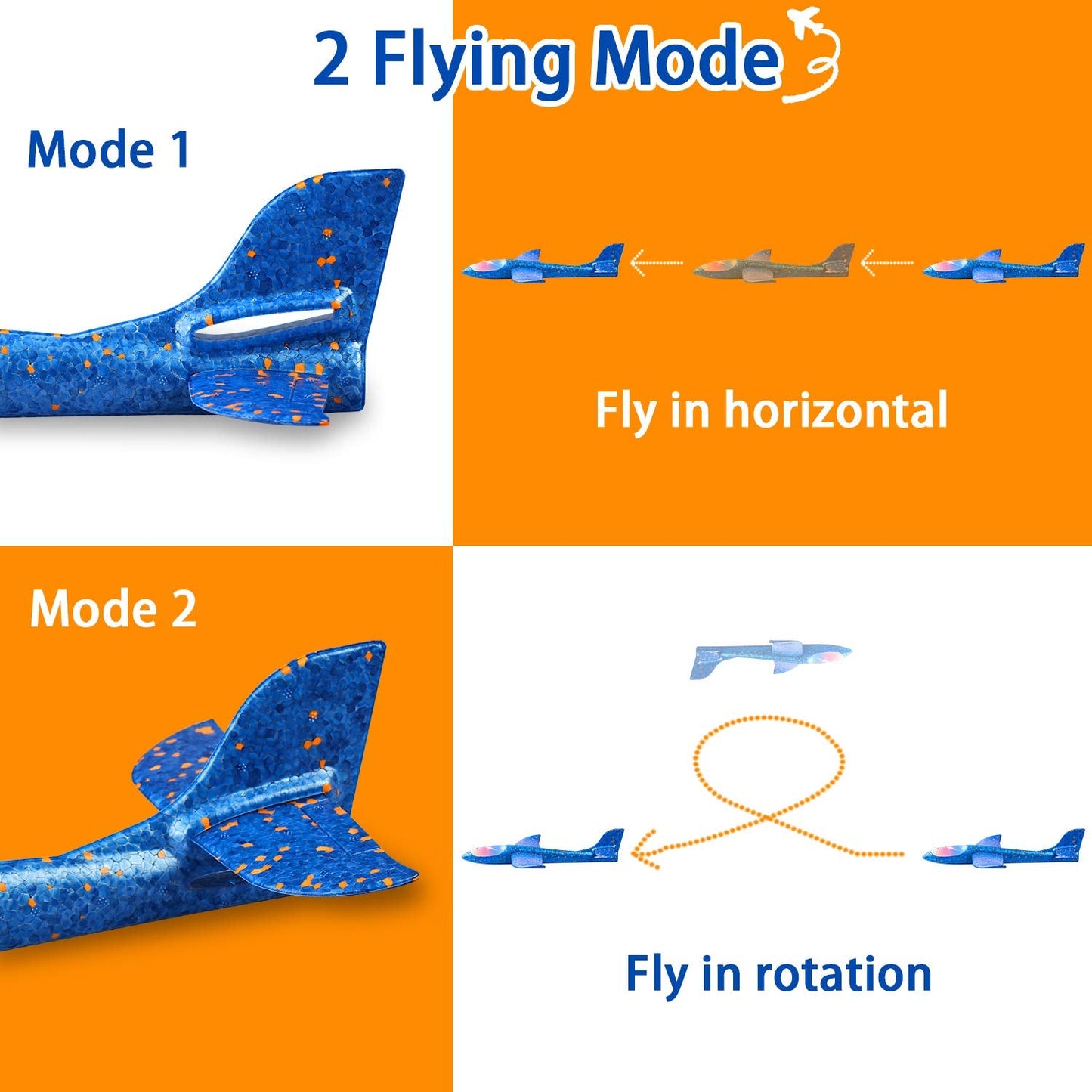 CUKU 2 Pack LED Light Airplane – 17.5-inch Throwing Gliders with 2 Flight Modes