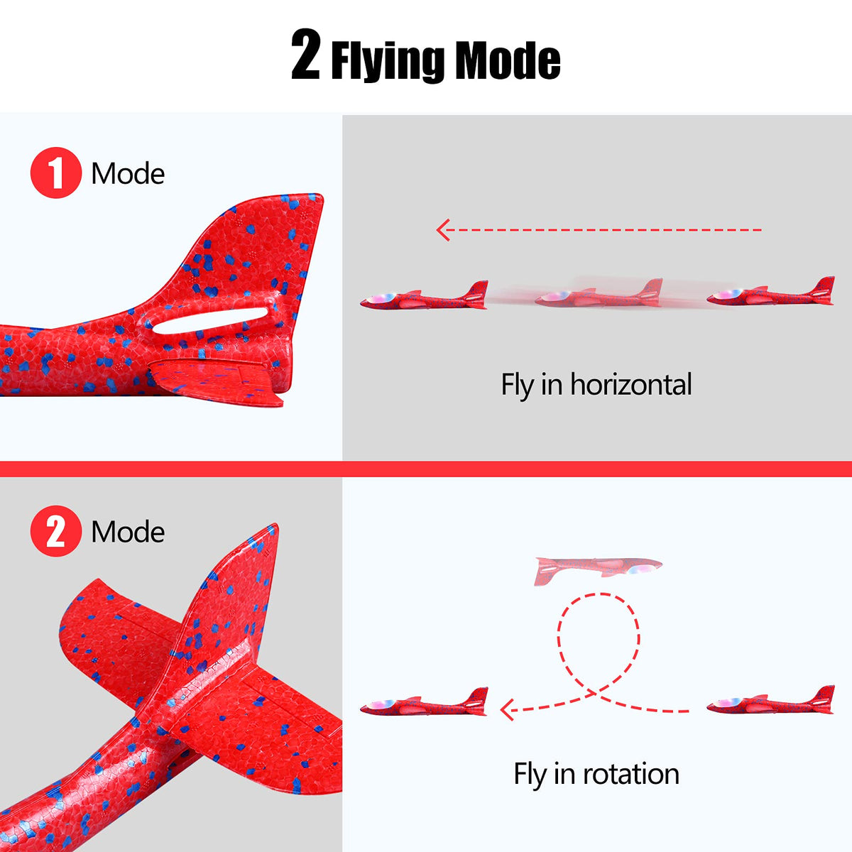 CUKU 2 Pack LED Light Airplane – 17.5-Inch Foam Flying Toy with 2 Flight Modes