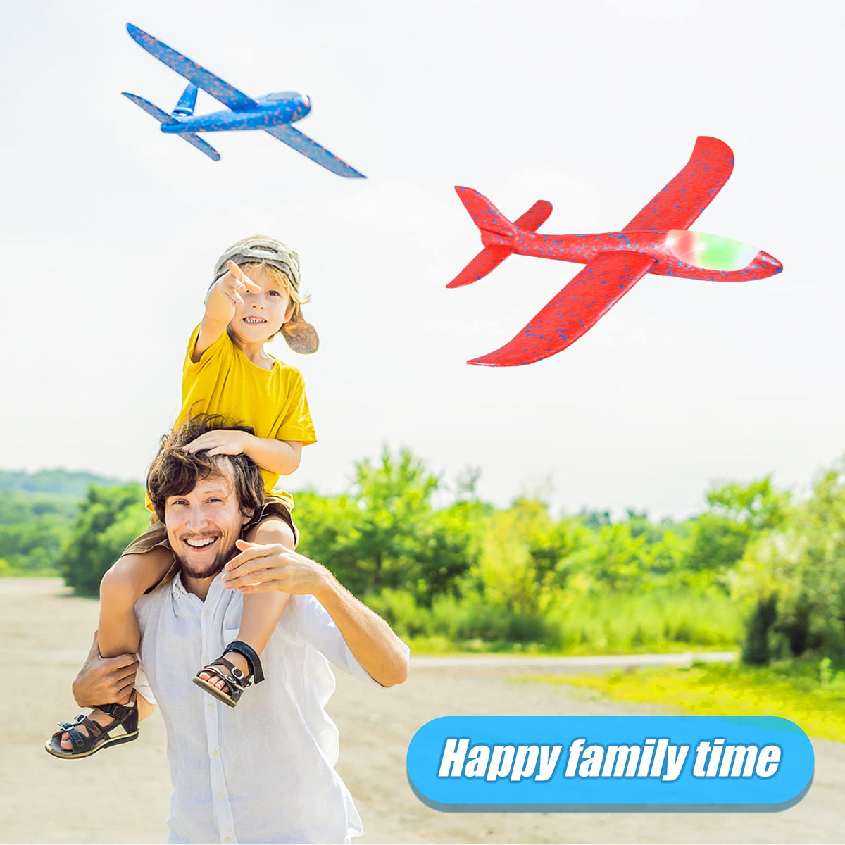 CUKU 2 Pack LED Light Airplane – 17.5-Inch Foam Flying Toy with 2 Flight Modes