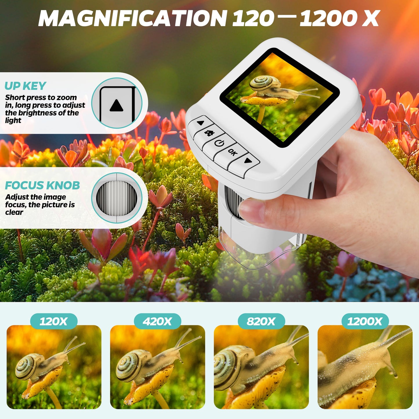 CUKU Rechargeable Digital Microscope for Kids 1200x | 2-Inch LCD Screen, 32GB SD Card