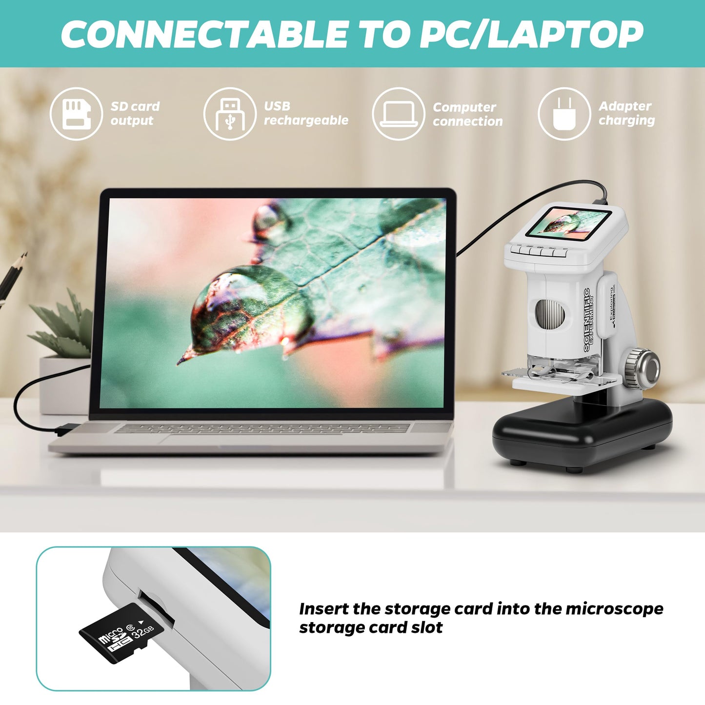 CUKU Rechargeable Digital Microscope for Kids 1200x | 2-Inch LCD Screen, 32GB SD Card