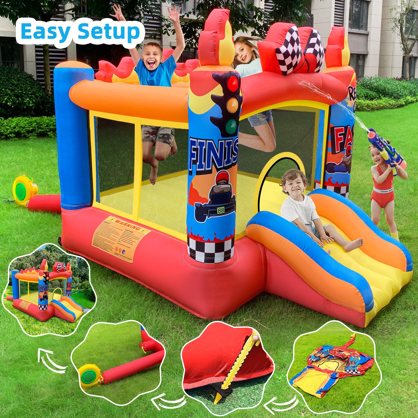 Culaluva Inflatable Bounce House 2-in-1 with Slide for Kids Aged 3-6 – 370W Blower
