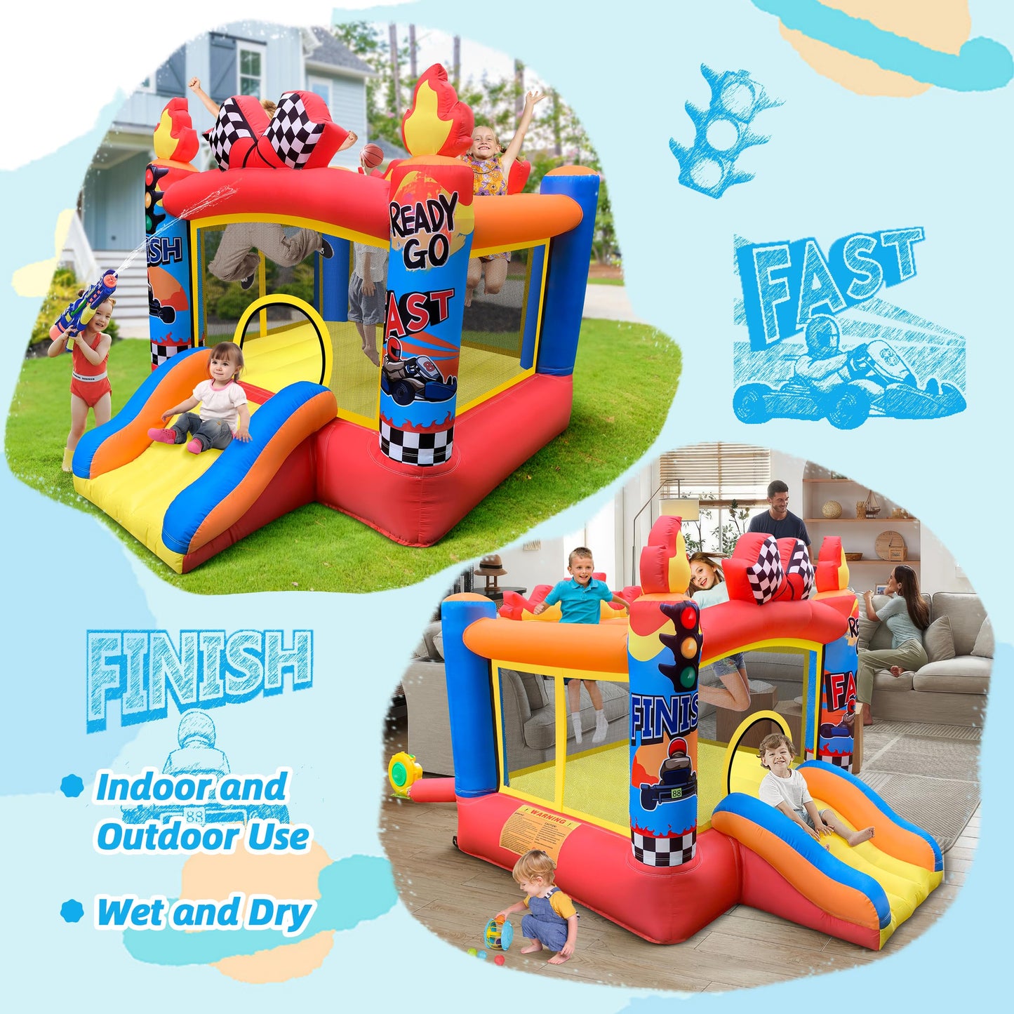 Culaluva Inflatable Bounce House 2-in-1 with Slide for Kids Aged 3-6 – 370W Blower