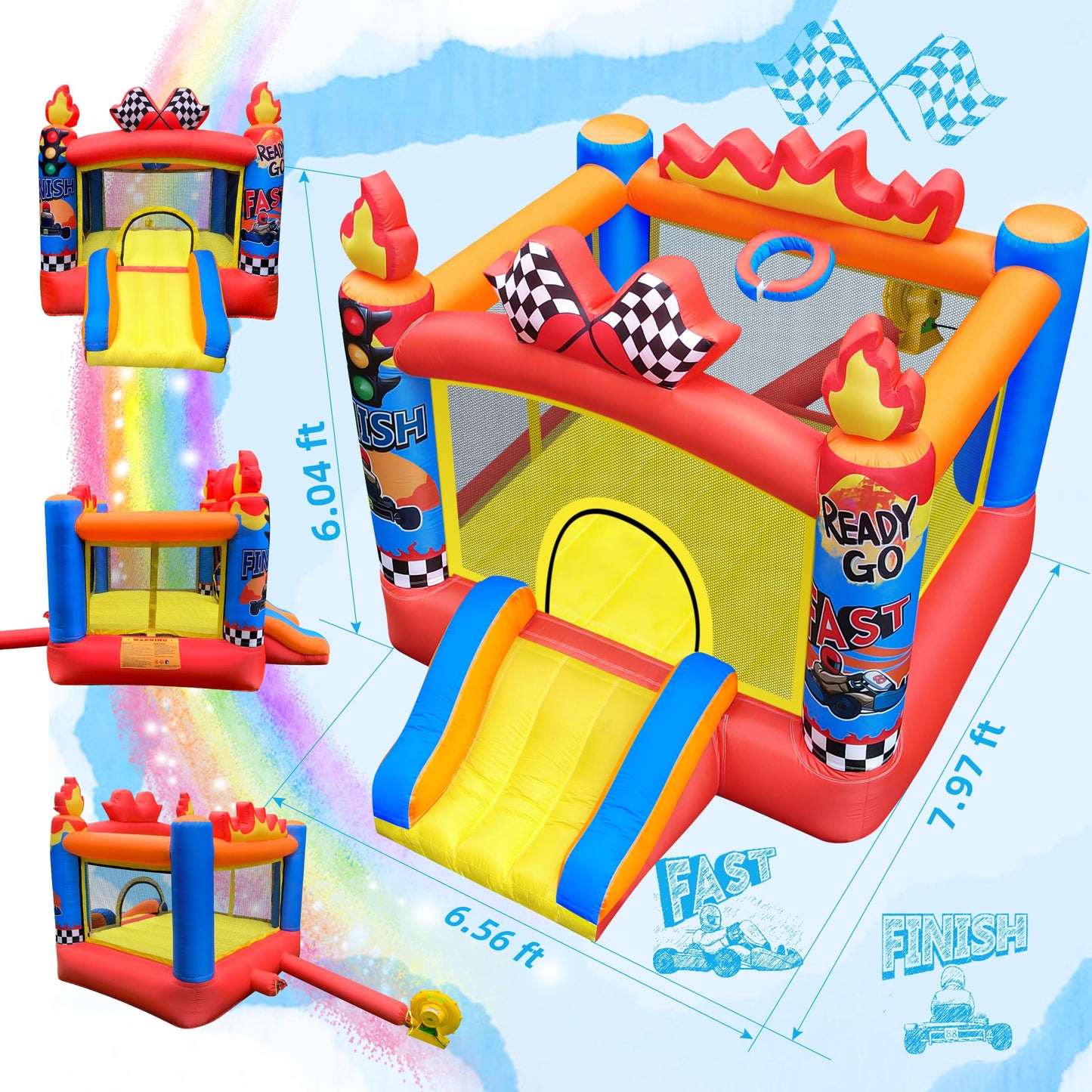 Culaluva Inflatable Bounce House 2-in-1 with Slide for Kids Aged 3-6 – 370W Blower