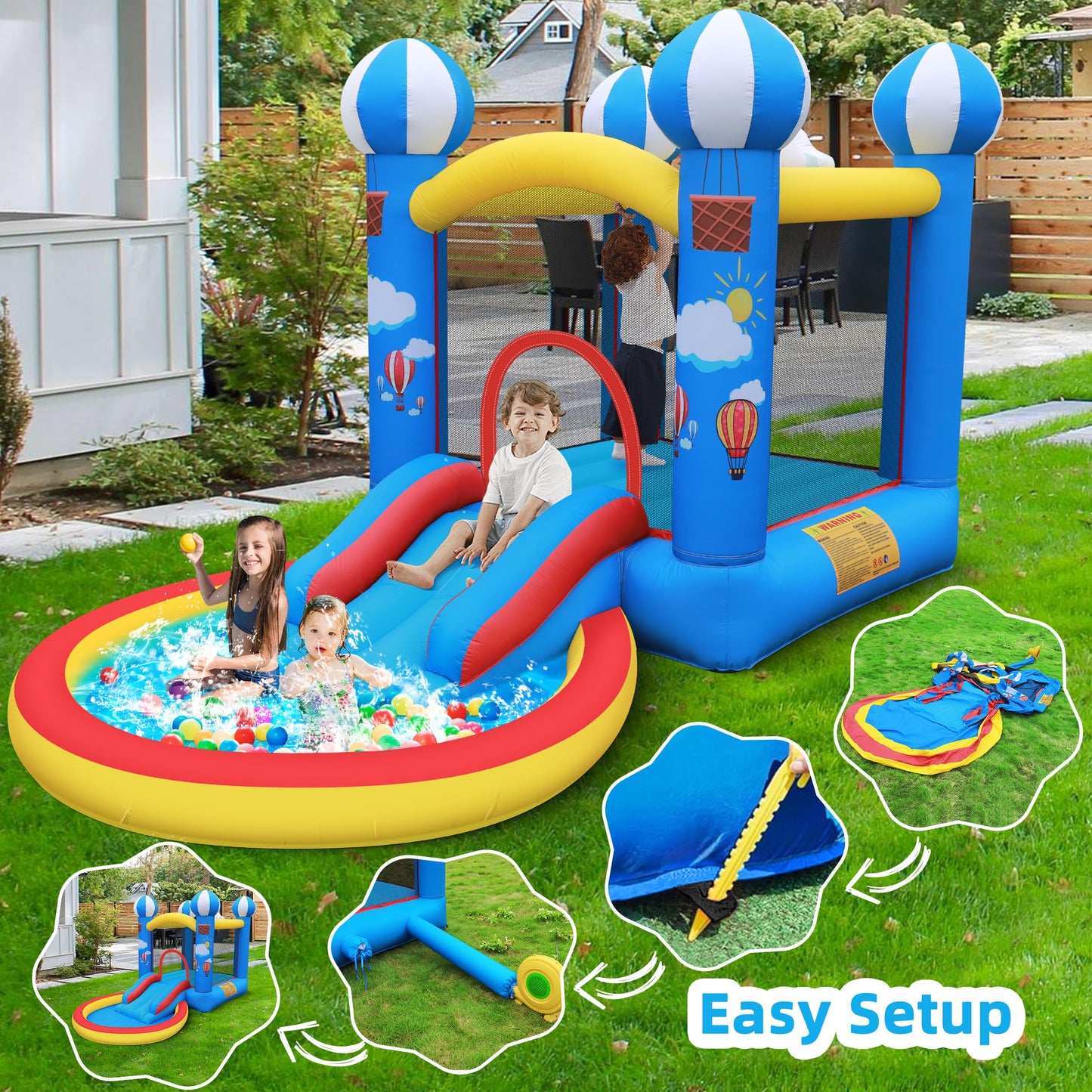 CulaLuva 4-in-1 Inflatable Bounce House with Ball Pit, Slide & 370W Blower - Indoor & Outdoor Play