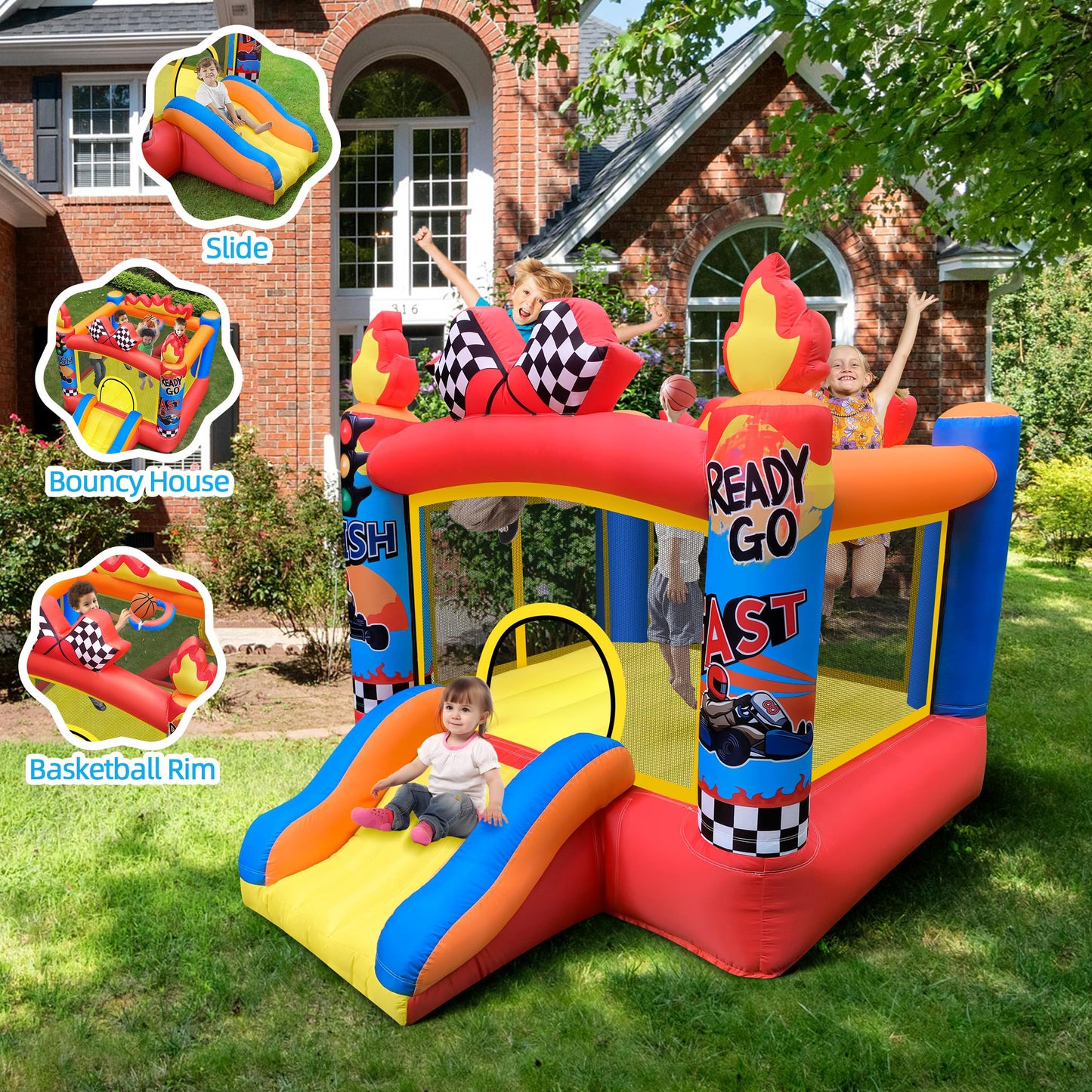 Culaluva Inflatable Bounce House 2-in-1 with Slide for Kids Aged 3-6 – 370W Blower