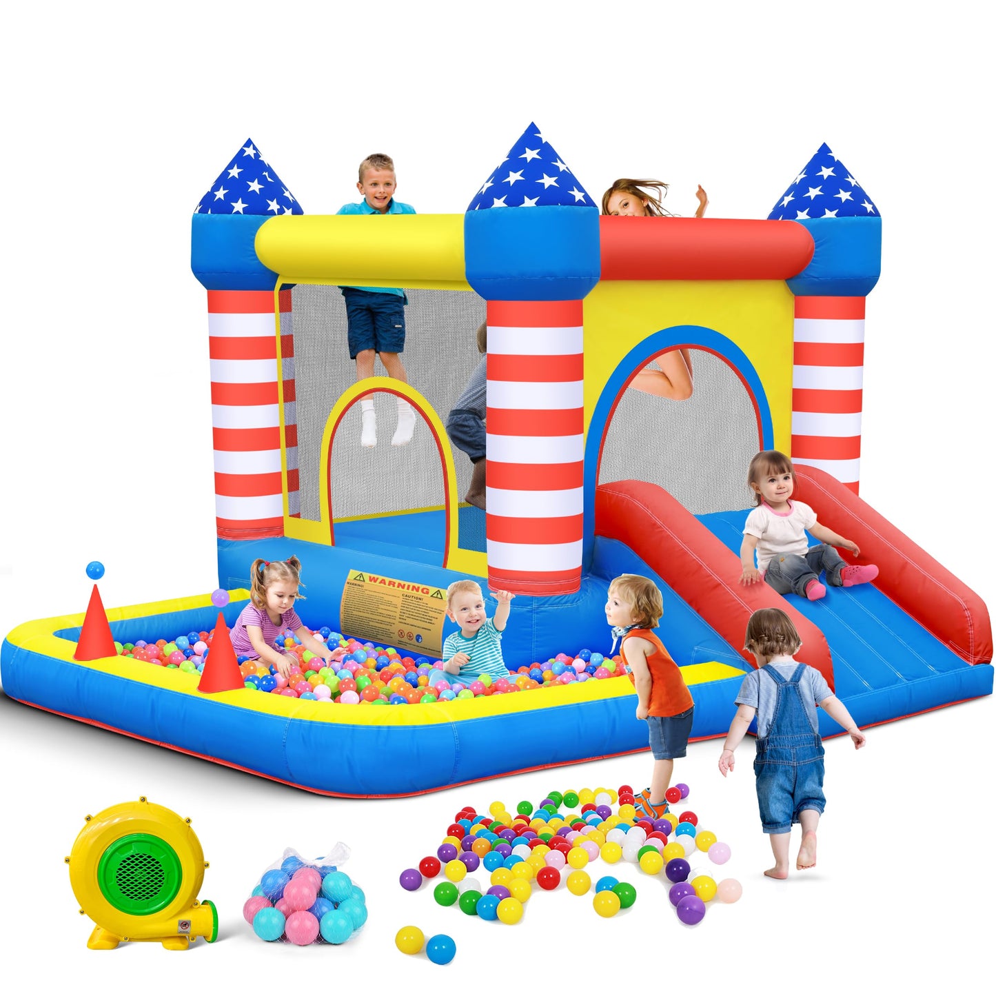 CulaLuva Inflatable Bounce House 5-in-1: Ball Pit, Slide & 370W Blower (Indoor/Outdoor)