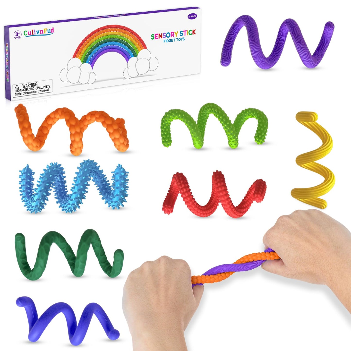 CulivnFud Fidget Toys Sensory Sticks (8 Pack) — Textured Silicone for Calm