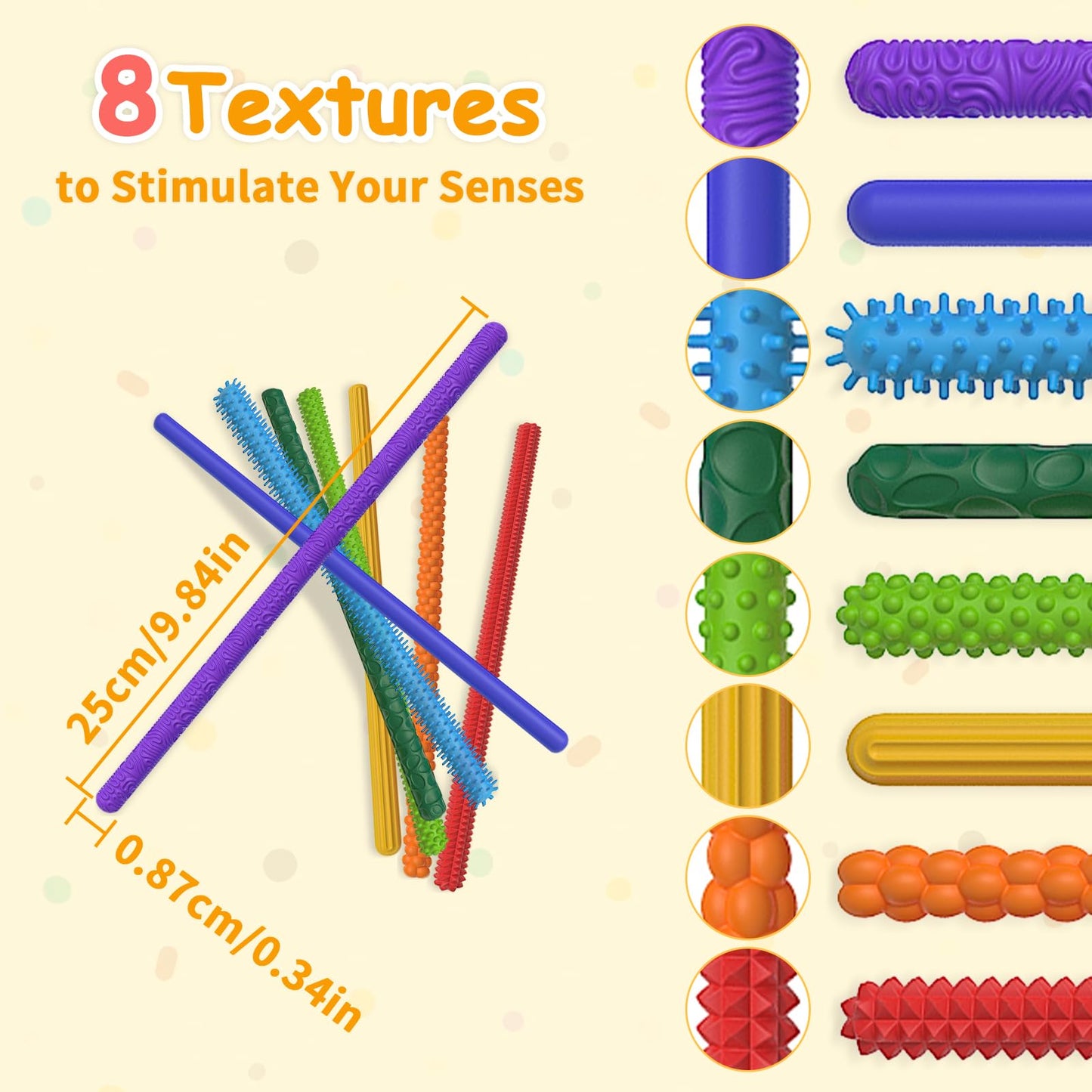 CulivnFud Fidget Toys Sensory Sticks (8 Pack) — Textured Silicone for Calm