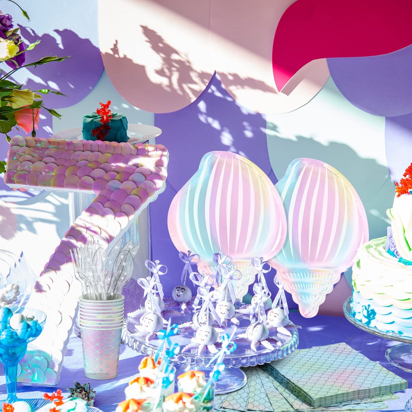 Cunhill 144 Pcs Mermaid Party Supplies – Elegant Under the Sea Dinnerware Set
