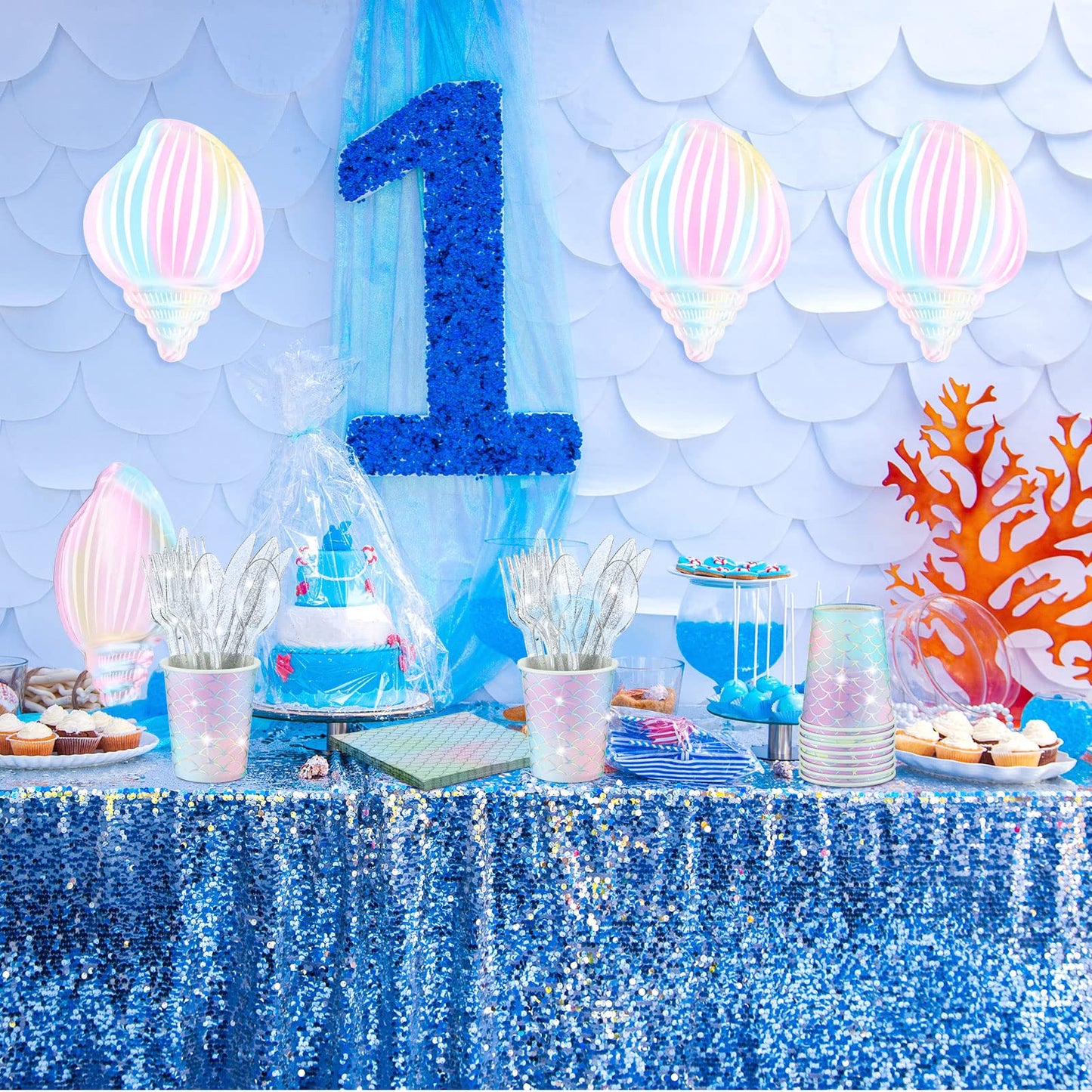 Cunhill 144 Pcs Mermaid Party Supplies – Elegant Under the Sea Dinnerware Set