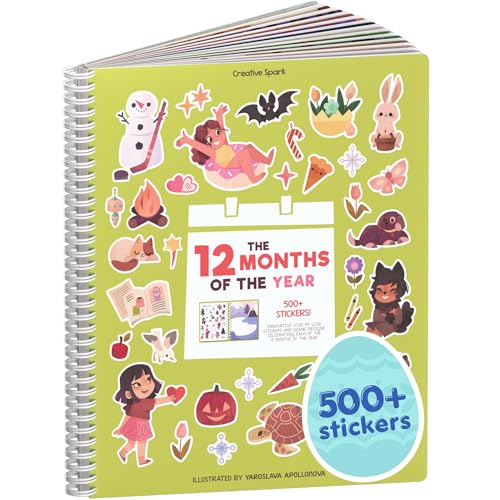 Cupkin 12 Months of The Year Sticker Book | 500+ Stickers & 12 Coloring Pages for Ages 2–8