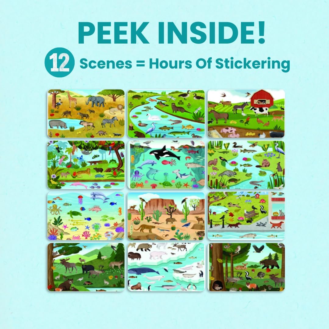 Cupkin Animals Habitat Sticker Book – 500+ Stickers, 12 Scenes, Travel Activity for Kids 2-8
