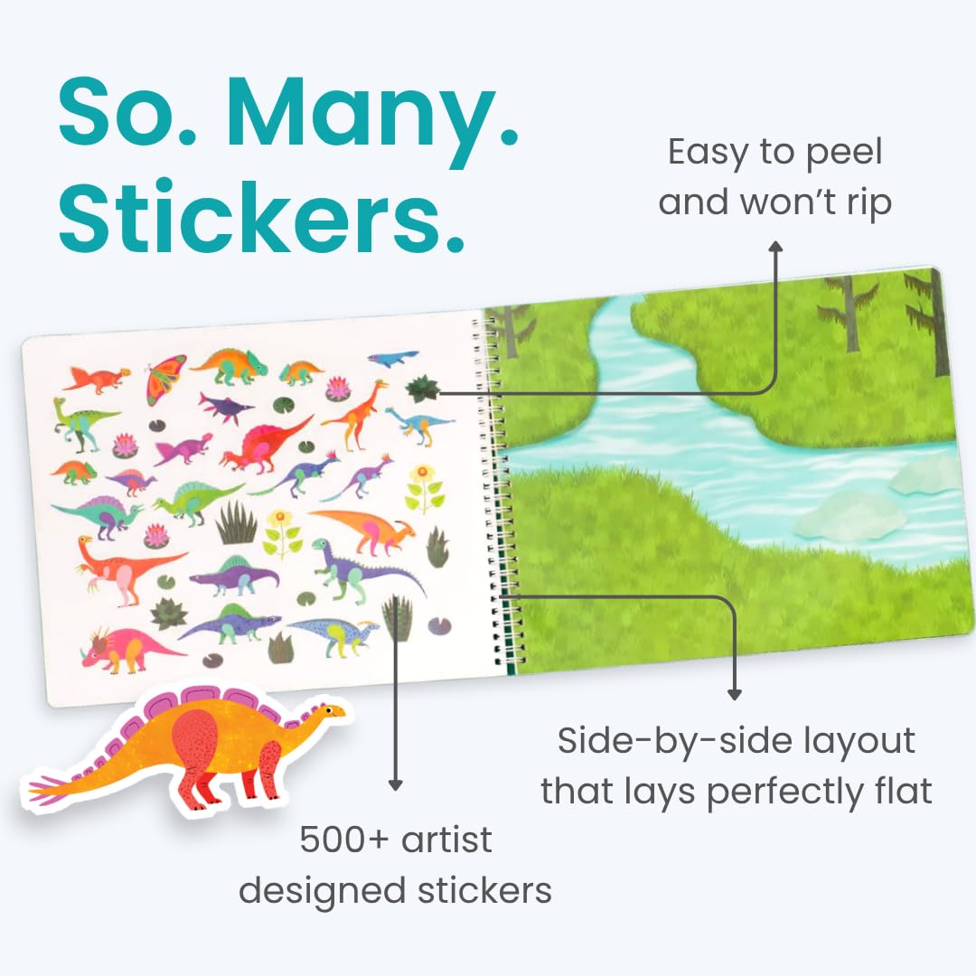 Cupkin Dinosaur Sticker Book for Kids – 500+ Stickers, 12 Scenes & 12 Coloring Pages