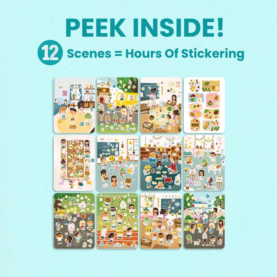 Cupkin Let’s Go to School Sticker Book – 500+ Stickers, 12 Scenes, 12 Coloring Pages for Kids 2–8