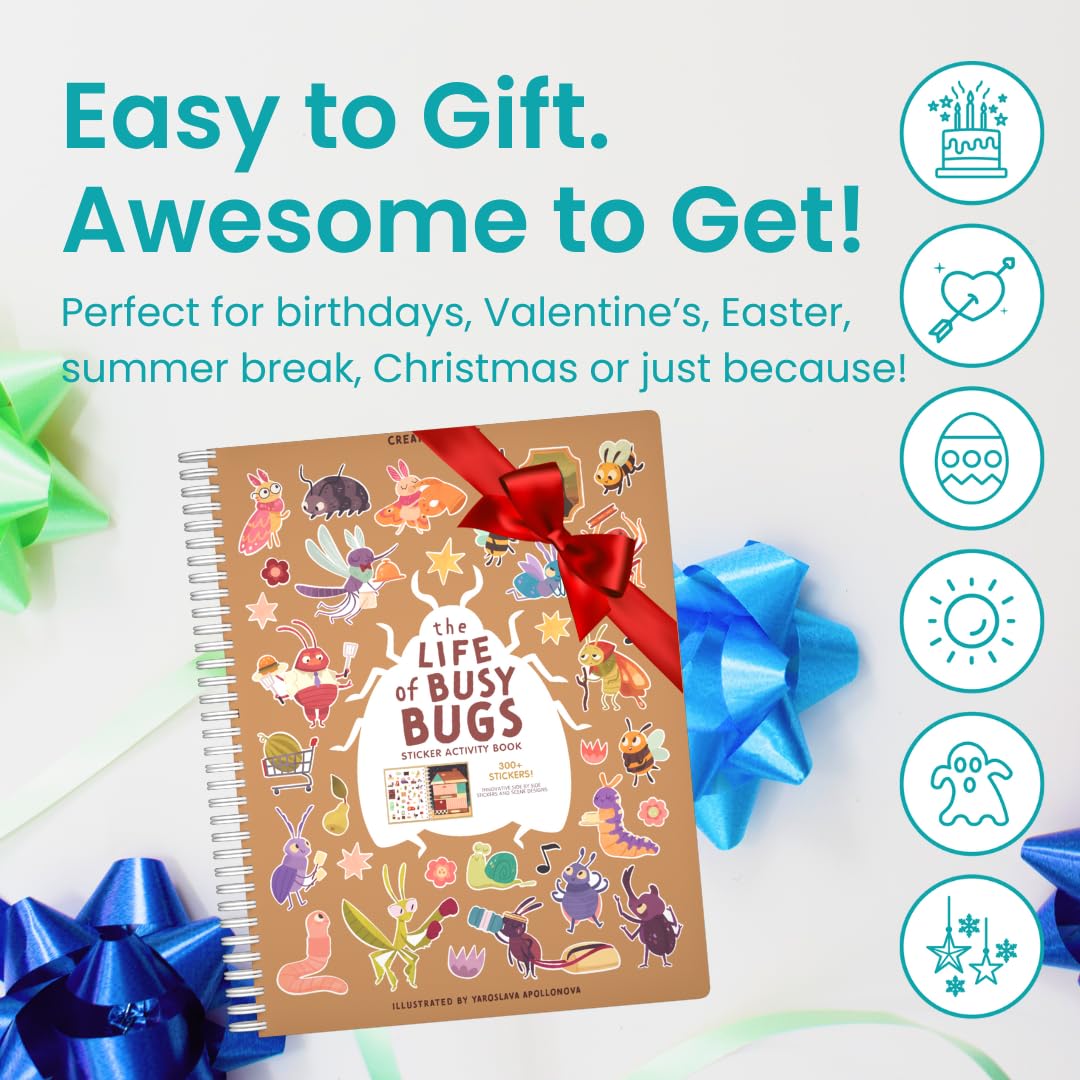 Cupkin Life of Busy Bugs Sticker Book – 300+ Stickers, 8 Scenes for Ages 2-8