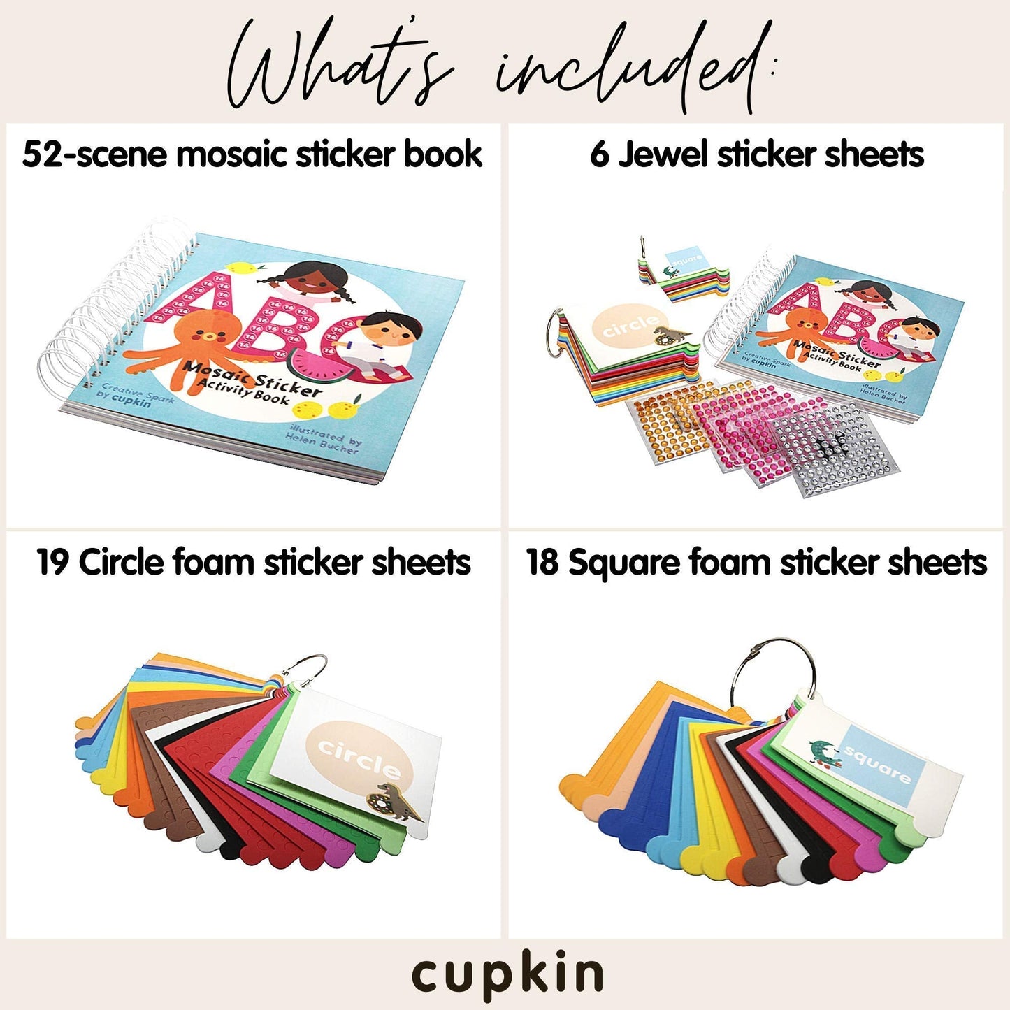 Cupkin Mosaic Sticker Art Kit – 3000+ Stickers, 52-Page ABC Mosaics Craft Book
