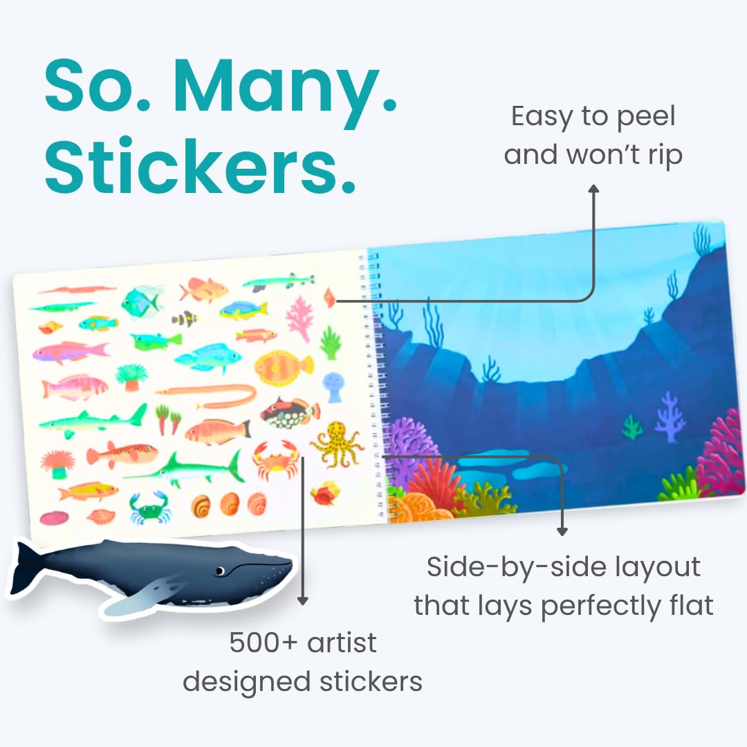 Cupkin Ocean 500+ Sticker Book — Travel Activity & Coloring for Kids 2-8 (12 Scenes, 12 Coloring Pages)