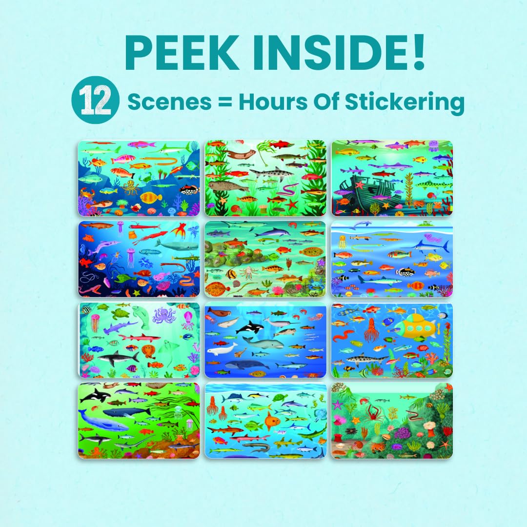Cupkin Ocean 500+ Sticker Book — Travel Activity & Coloring for Kids 2-8 (12 Scenes, 12 Coloring Pages)