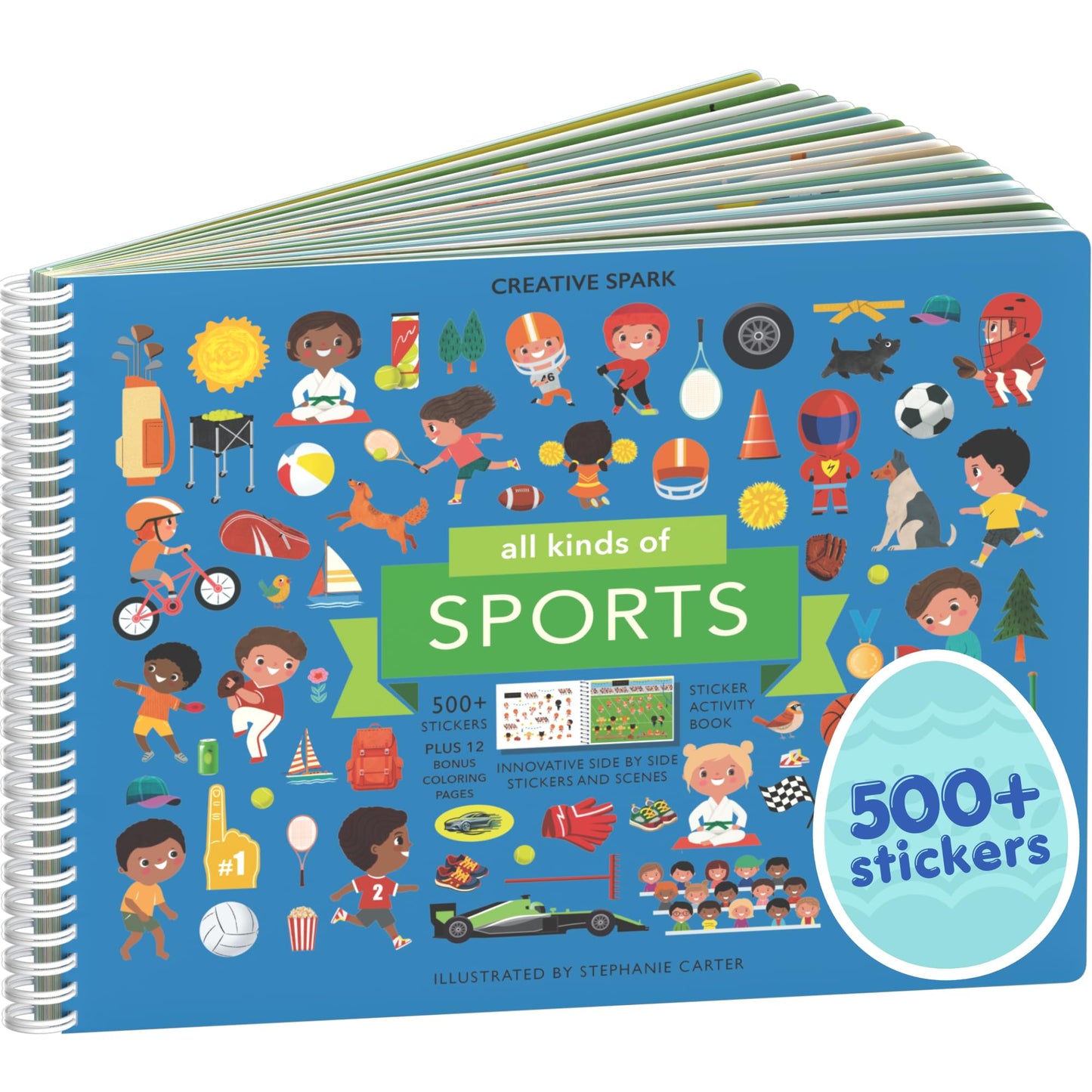 Cupkin All Kinds of Sports 500+ Kids Sticker Book | 12 Scenes & 12 Coloring Pages