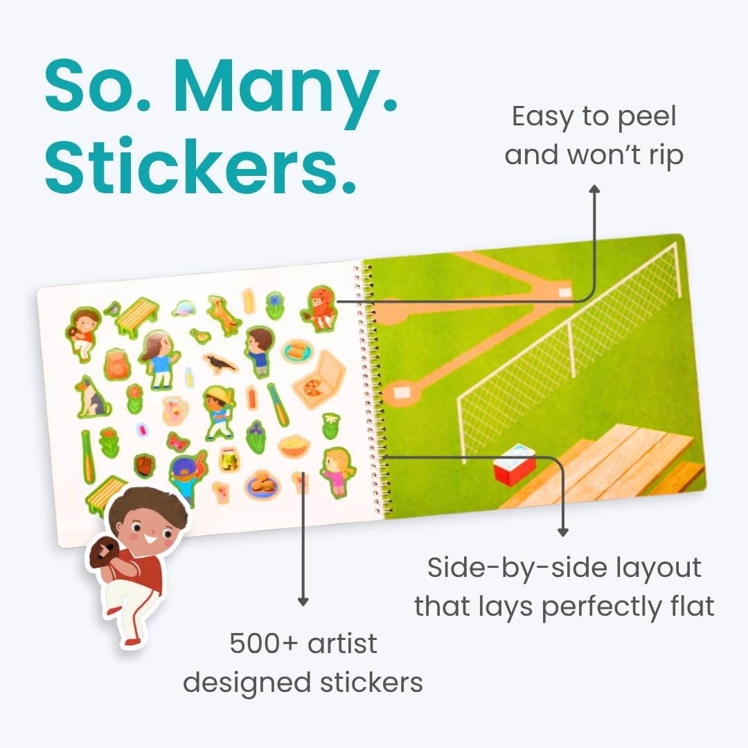 Cupkin All Kinds of Sports 500+ Kids Sticker Book | 12 Scenes & 12 Coloring Pages