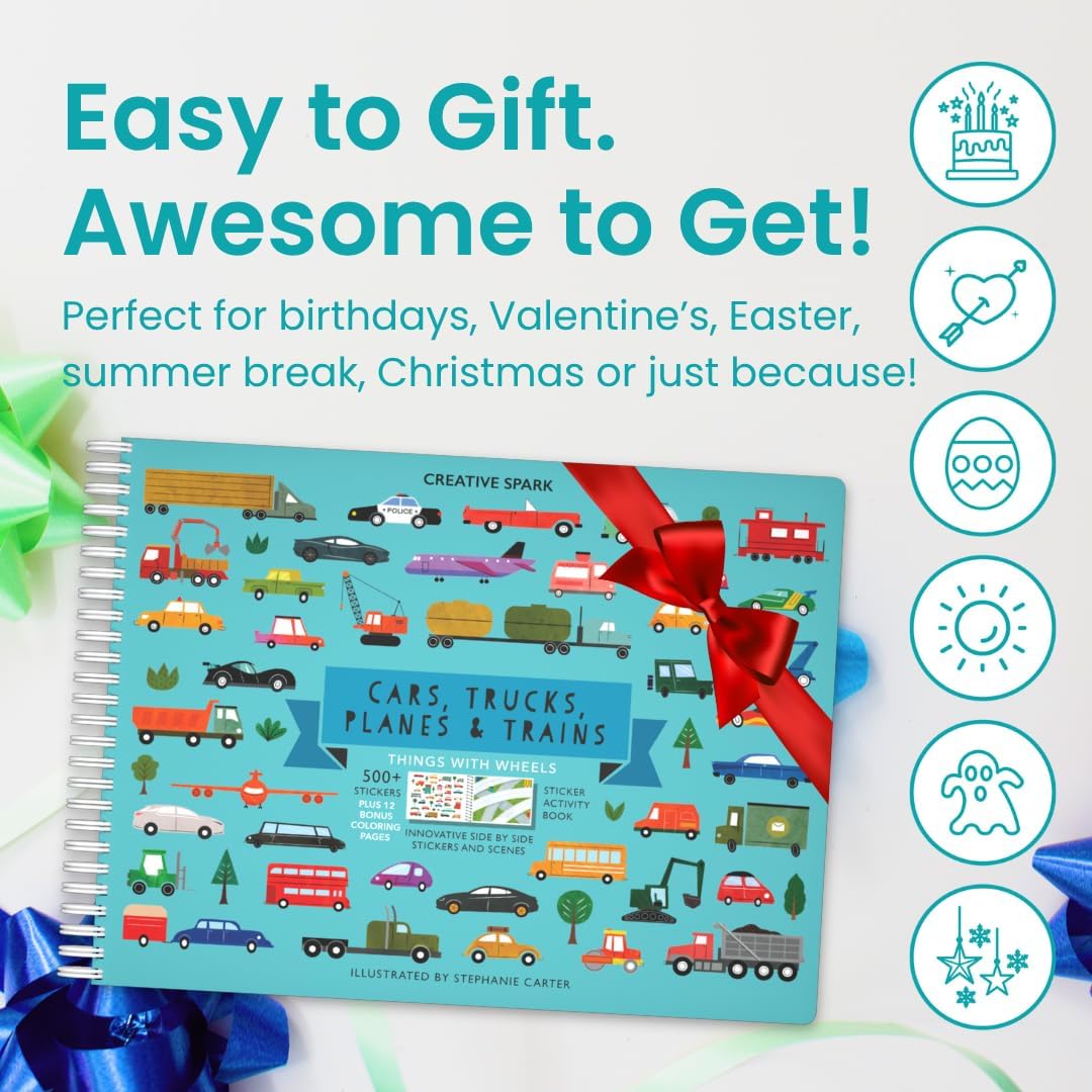Cupkin 500+ Travel Sticker Book for Kids - Planes, Trains & Cars (Ages 2-8)