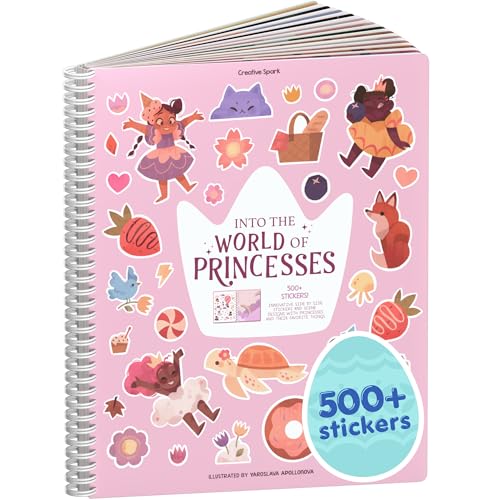 CUPKIN World of Princesses Sticker Book - 500+ Princess Stickers, 12 Coloring Pages, 2-8 Years