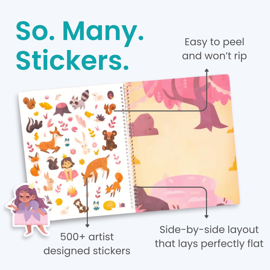 CUPKIN World of Princesses Sticker Book - 500+ Princess Stickers, 12 Coloring Pages, 2-8 Years