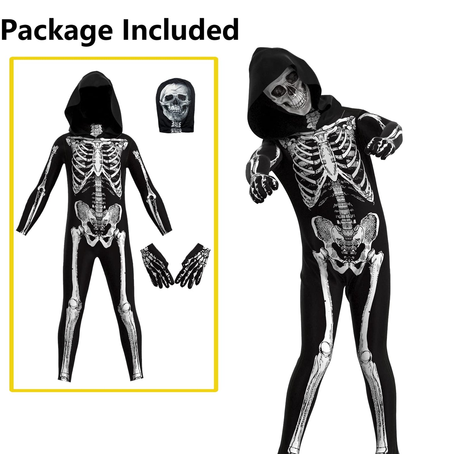 Cupohus Skeleton Jumpsuit – Halloween Costume (Unisex) 2023 Size Update