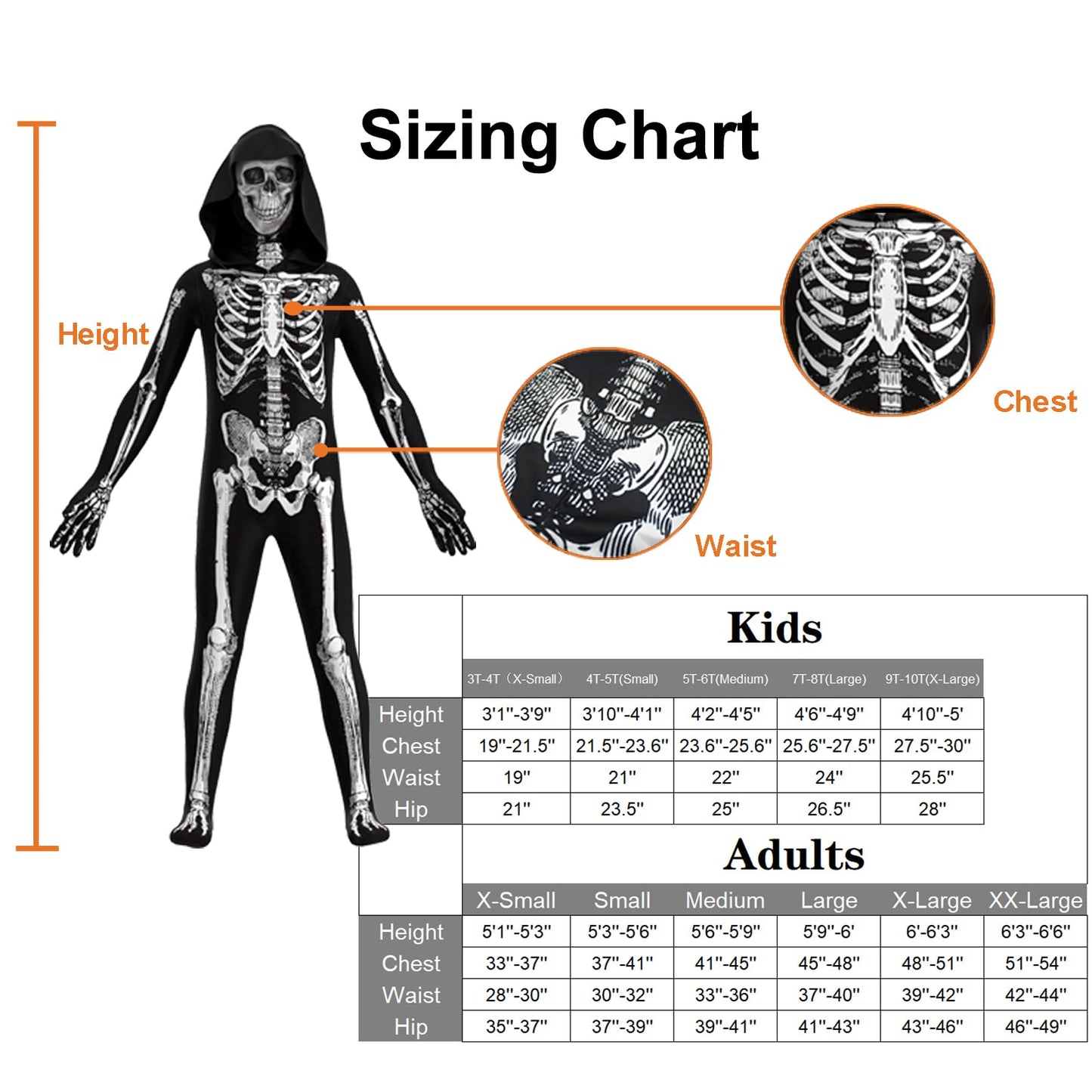 Cupohus Skeleton Jumpsuit – Halloween Costume (Unisex) 2023 Size Update