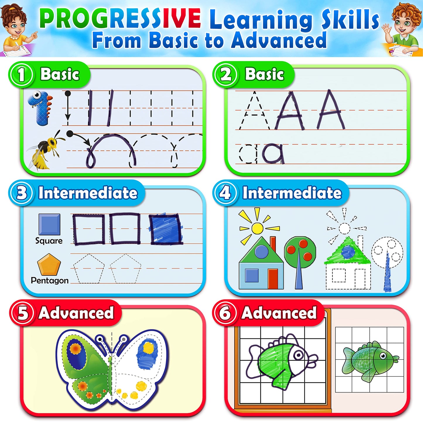 Curious 2 Learn Hardcover Preschool Activity Workbook | 32 Montessori Activities + 9 Markers (Ages 3–5)