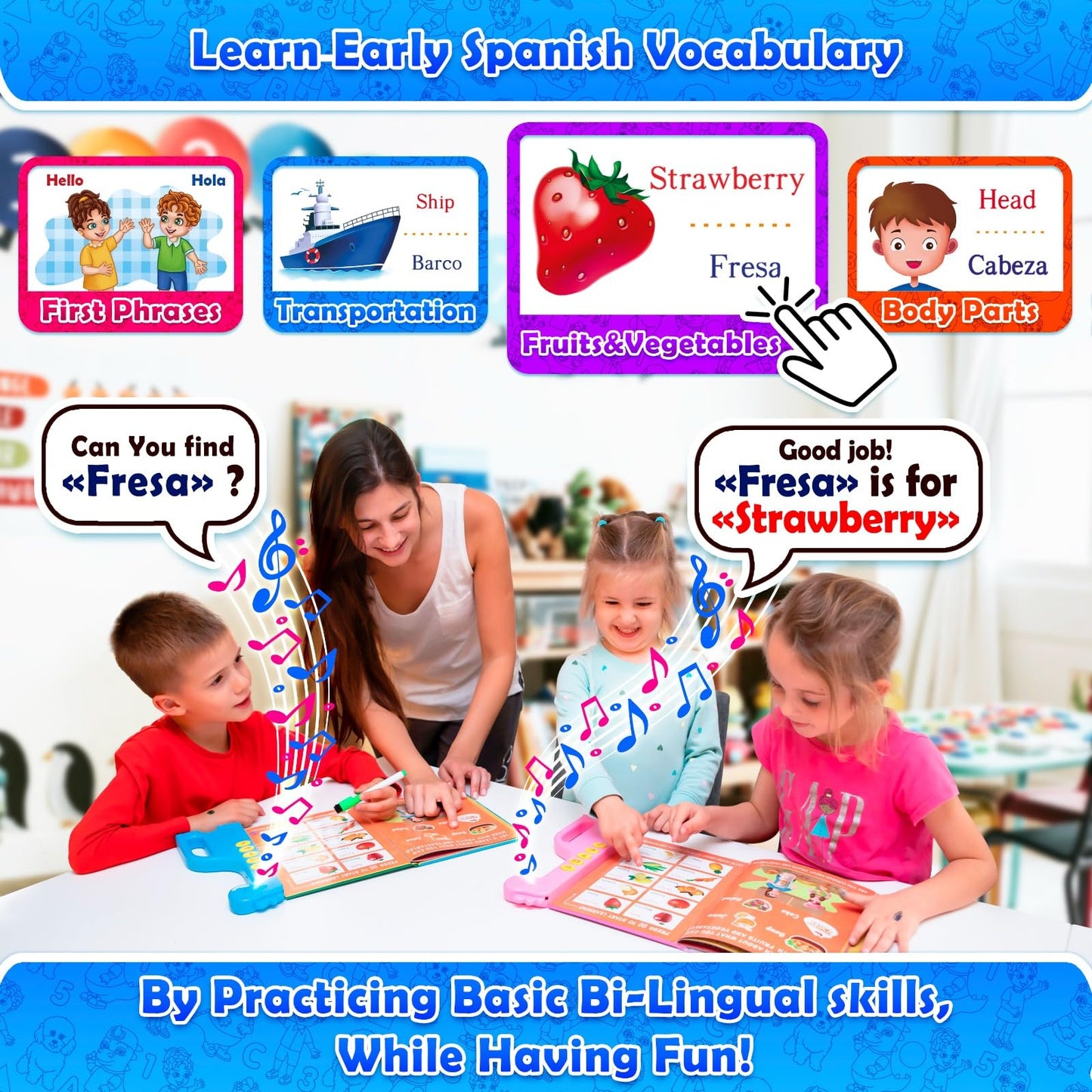 Curious 2 Learn ABC Learning for Toddlers – Bilingual English & Spanish Sound Book | Preschool Activities