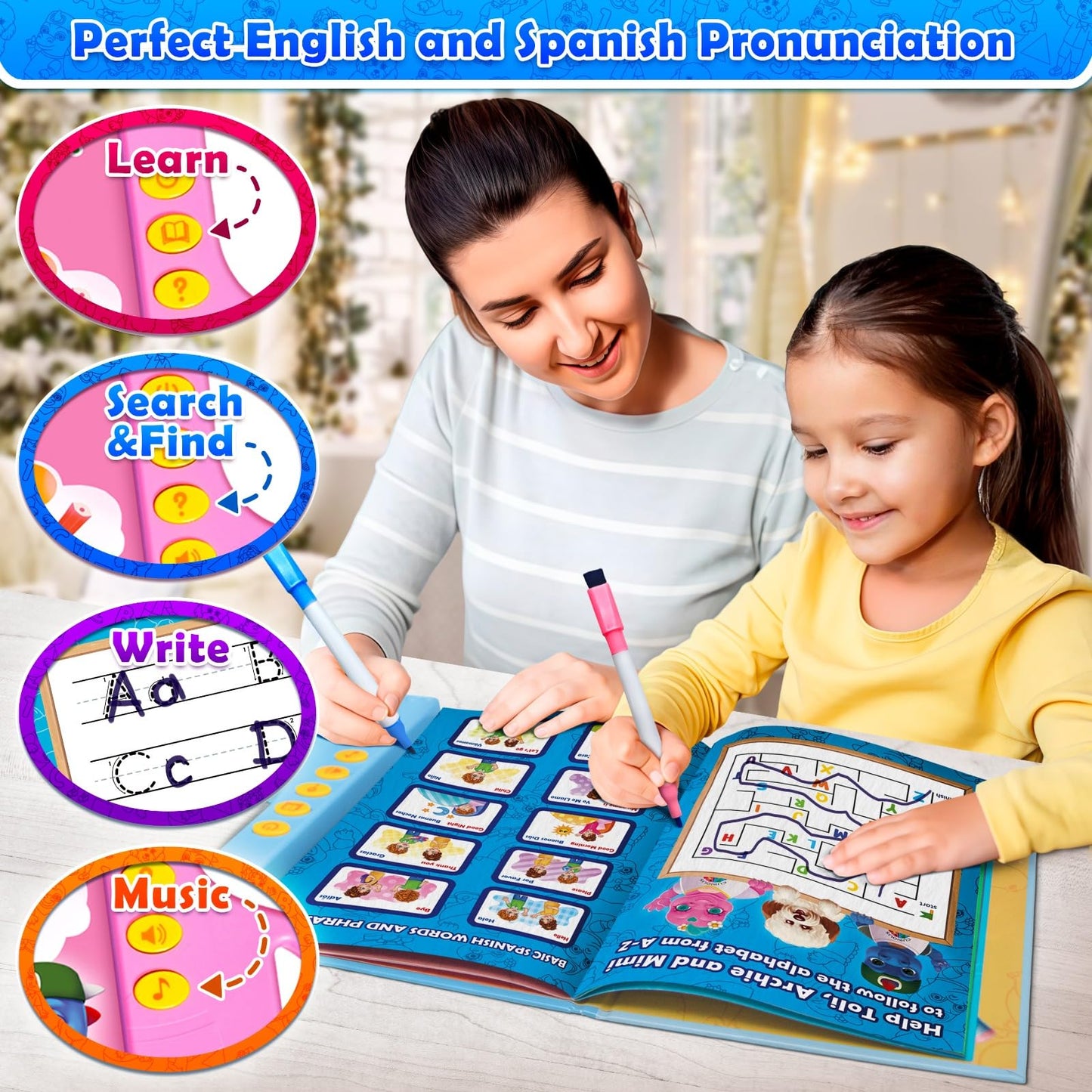 Curious 2 Learn ABC Learning for Toddlers – Bilingual English & Spanish Sound Book | Preschool Activities