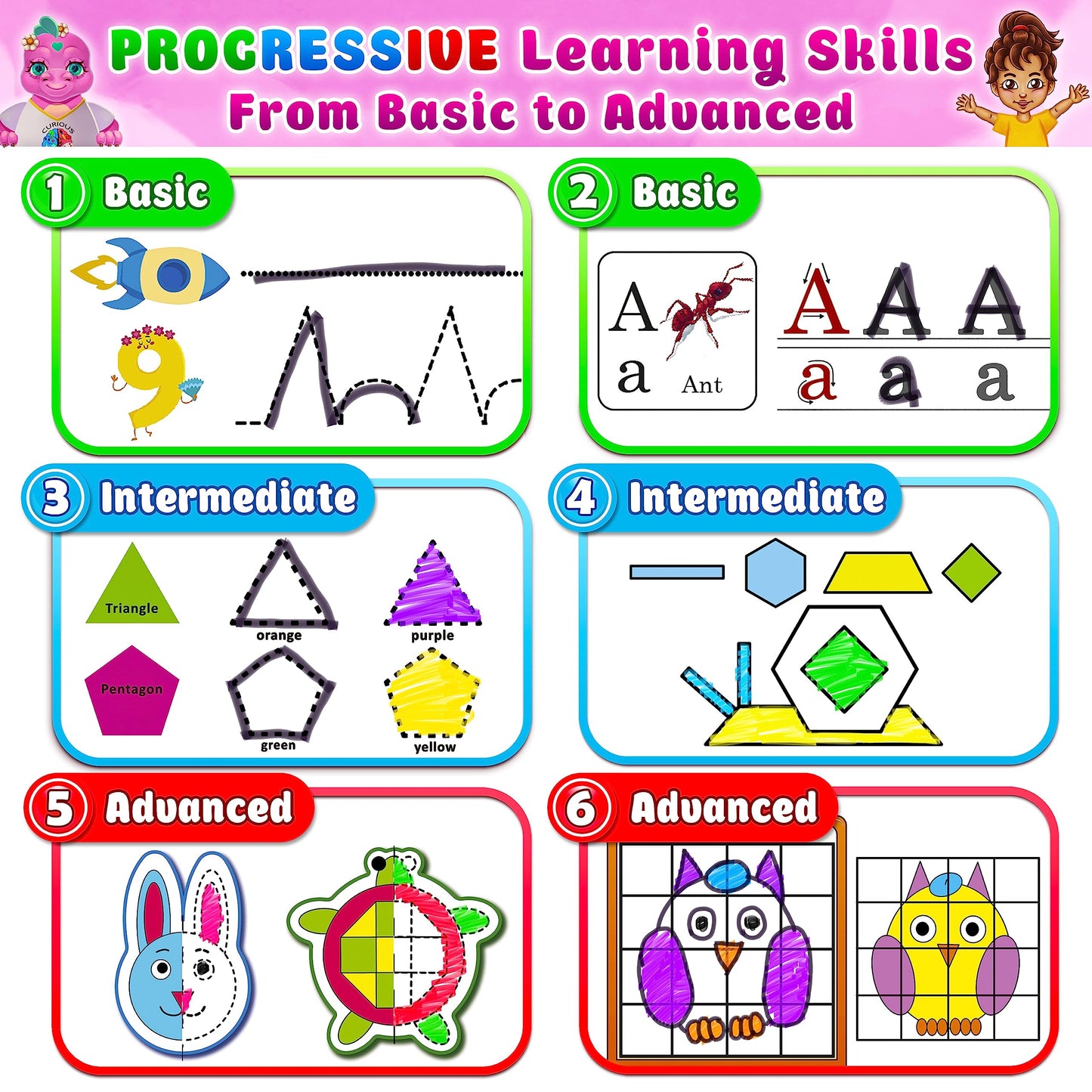 Curious 2 Learn Montessori Busy Book for Toddlers 3–5 | 28 Activities, Travel Bag, 8 Markers