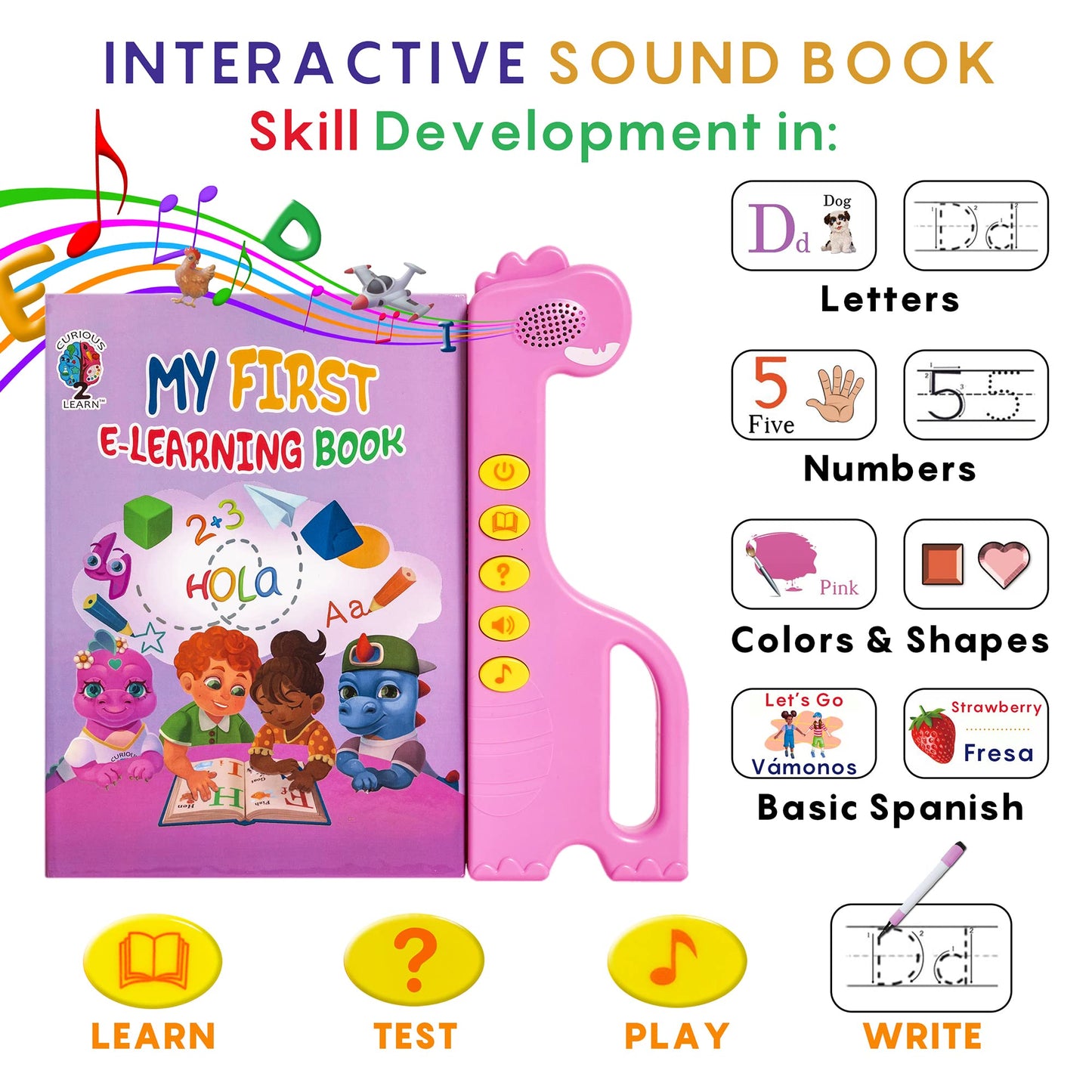 Curious 2 Learn ABC Sound Book for Toddlers 3–5 – Bilingual English & Spanish