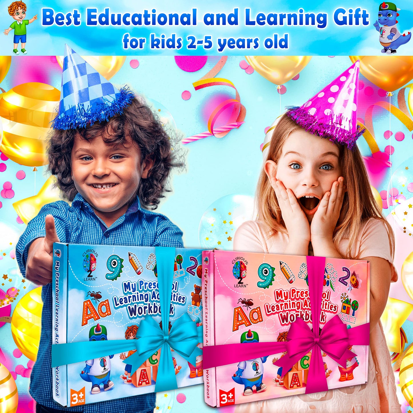 Curious 2 Learn Hardcover Preschool Activity Workbook | 32 Montessori Activities + 9 Markers (Ages 3–5)