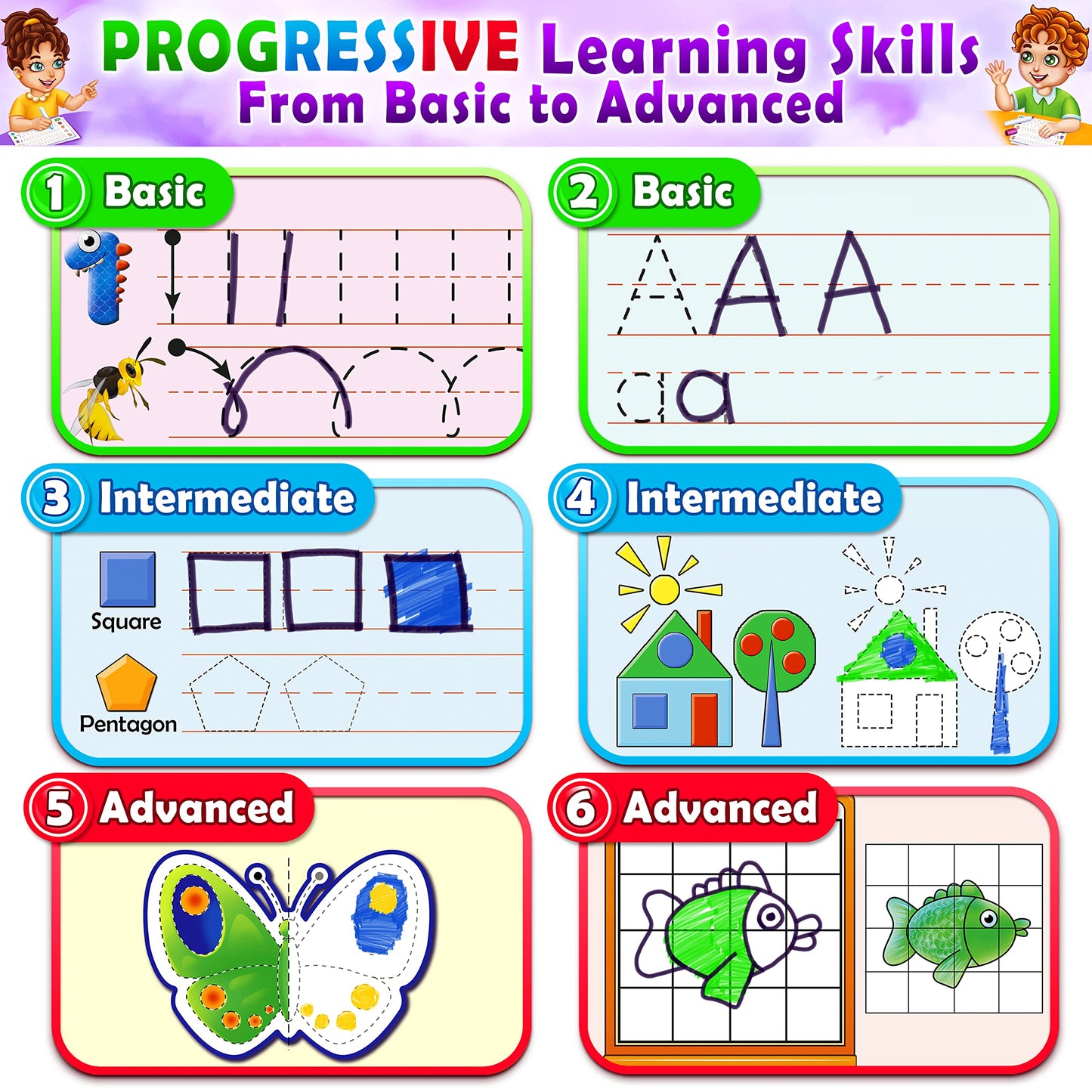 Curious 2 Learn Hardcover Preschool Workbook – 32 Montessori Activities & 9 Markers