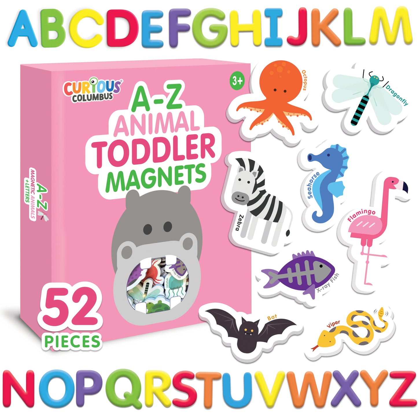 Curious Columbus Toddler Magnets – 52 Animal & Alphabet Fridge Magnets
