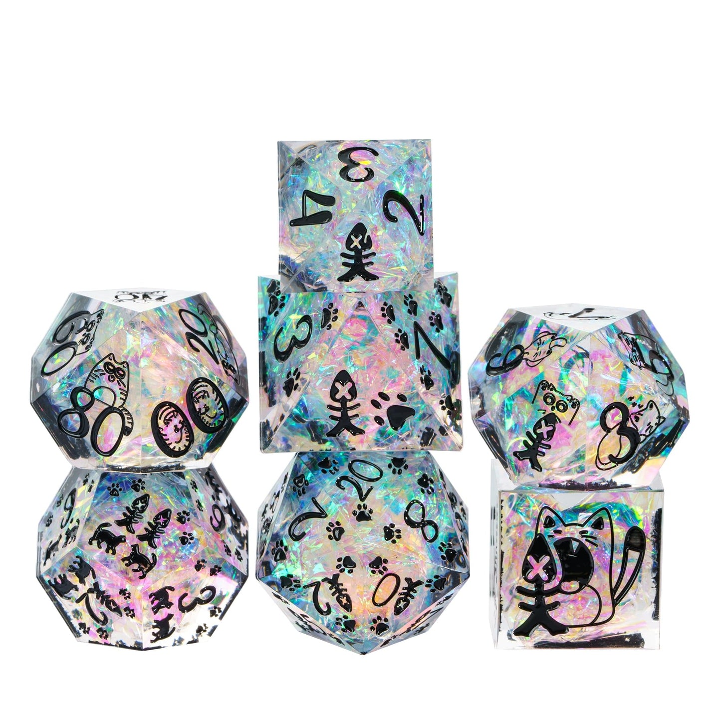 Cusdie 7-Die Sharp Edges DND Dice Set with Cat Pattern