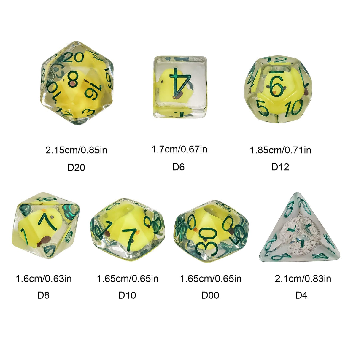 Cusdie 7-Die DND Dice Set Yellow Chicken – Polyhedral RPG Dice