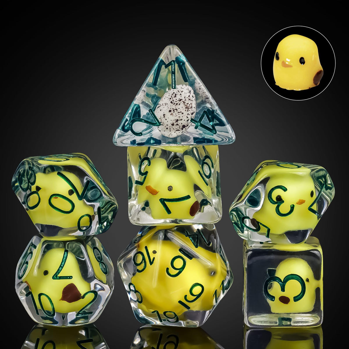 Cusdie 7-Die DND Dice Set Yellow Chicken – Polyhedral RPG Dice